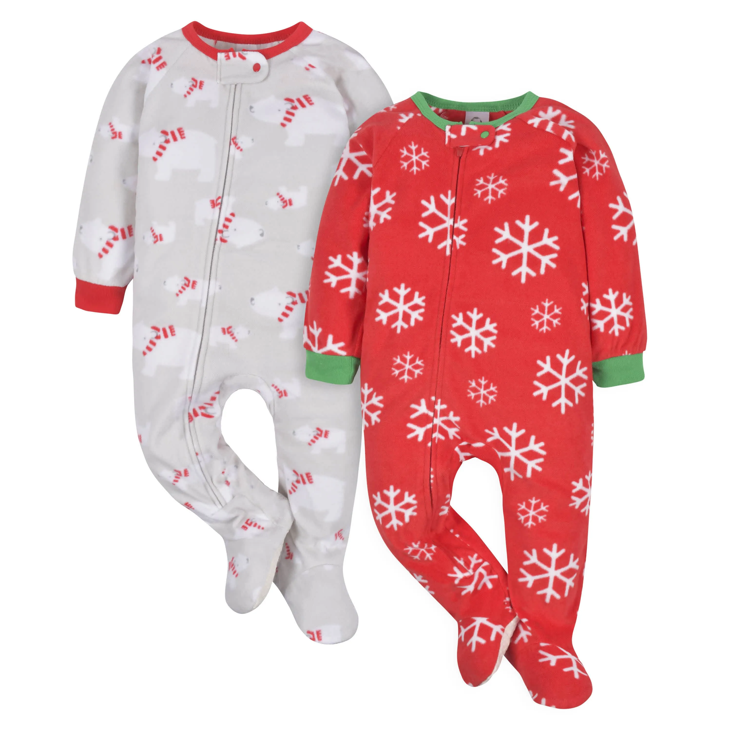 2-Pack Baby & Toddler Neutral Snowflakes & Bears Fleece Pajamas