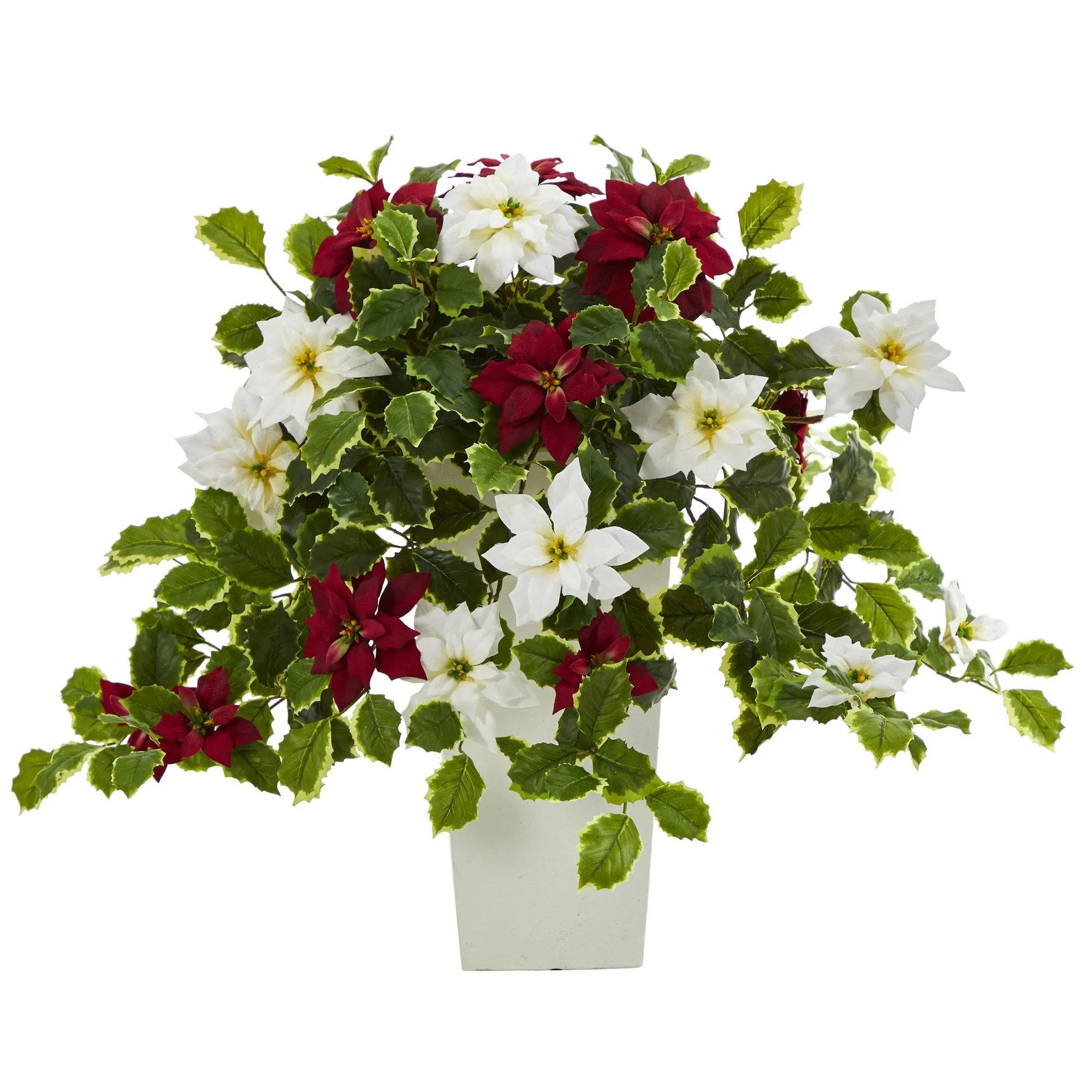 23” Poinsettia and Variegated Holly Artificial Plant in Decorative Planter (Real Touch)