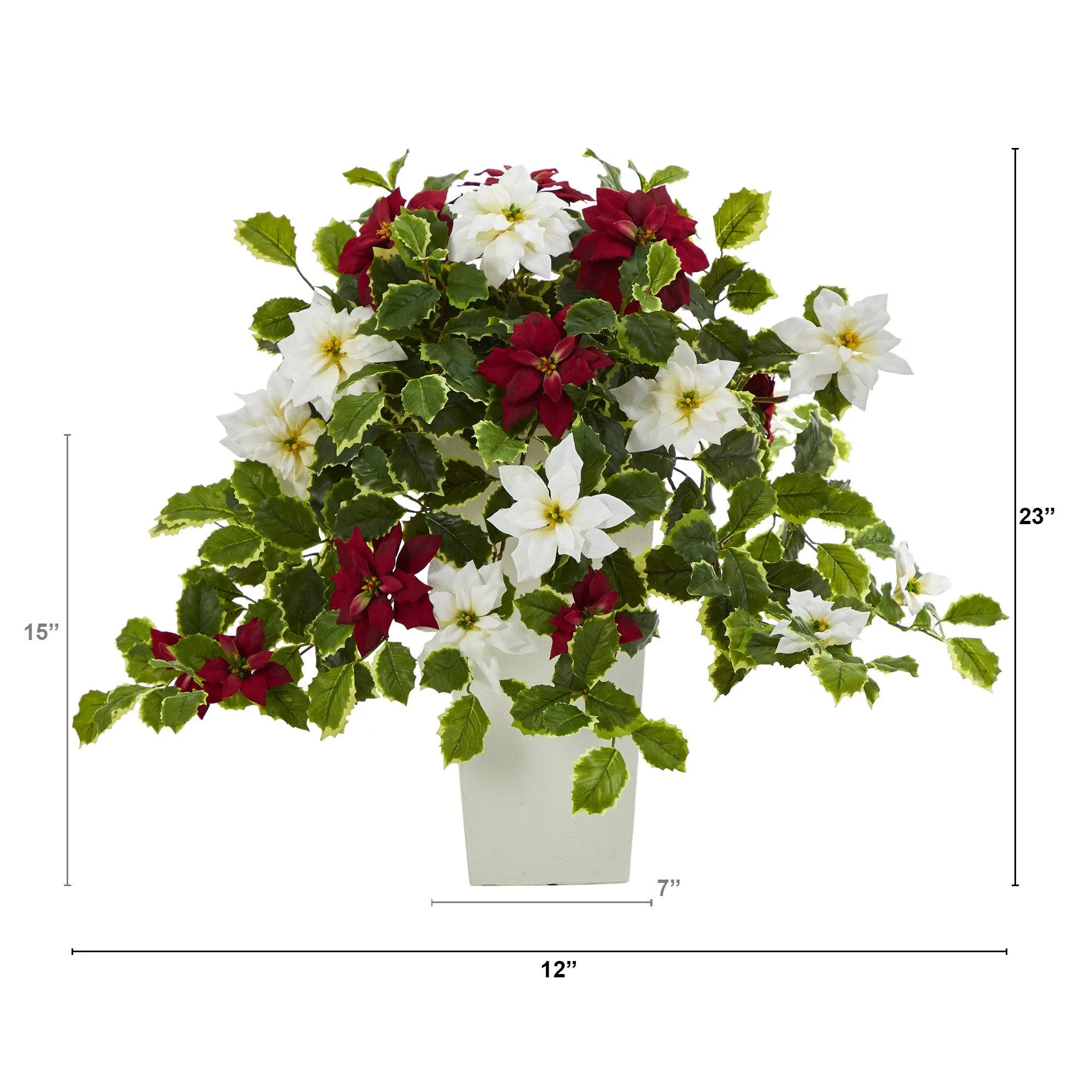 23” Poinsettia and Variegated Holly Artificial Plant in Decorative Planter (Real Touch)