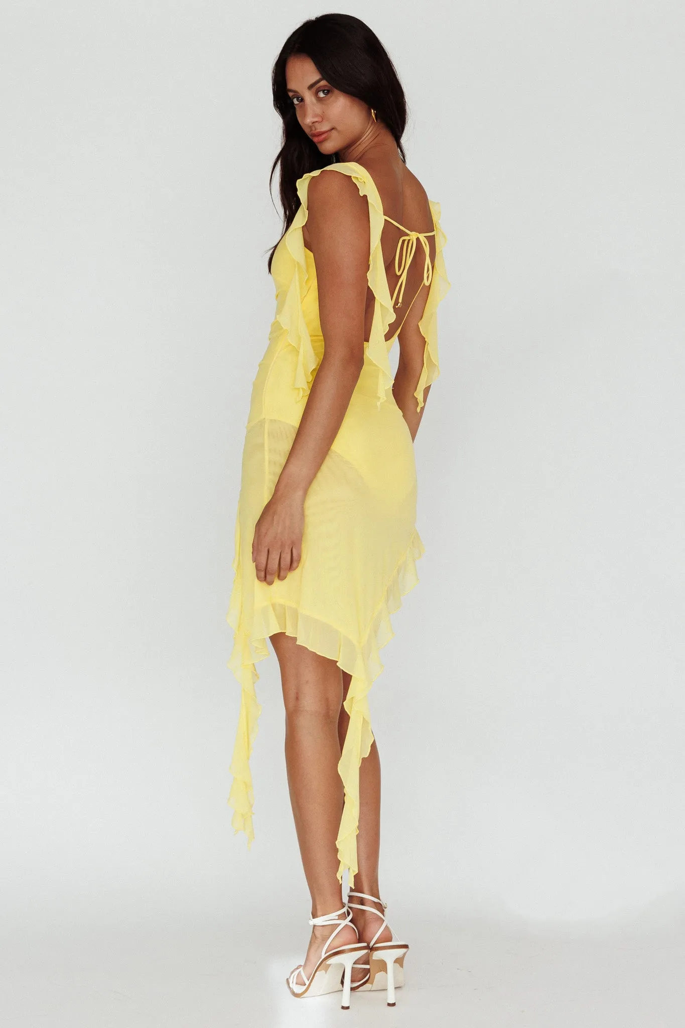 After Party Sleeveless Ruffle Trim Mini Dress Lemon