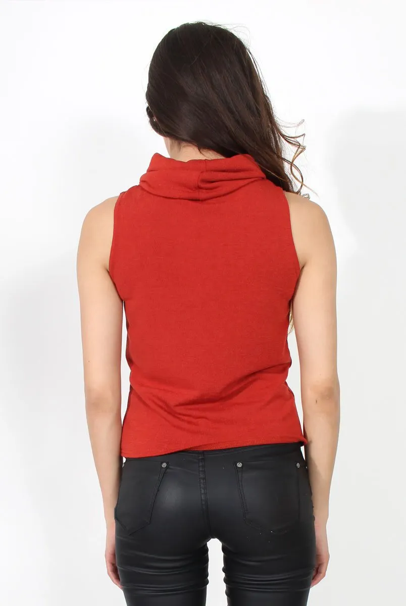 Amber Rust Sleeveless Turtle Neck Top