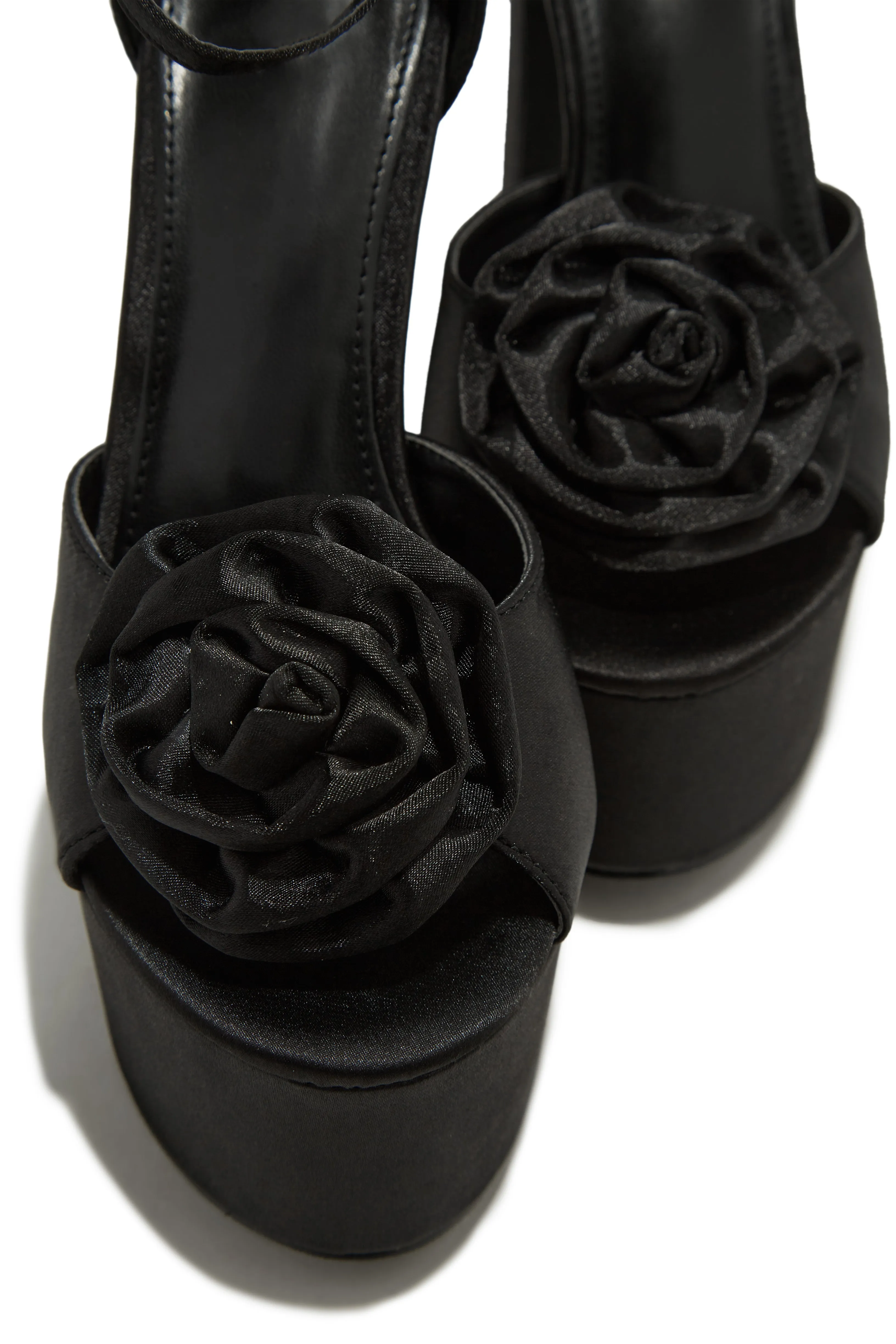 Amelia Rosette Platform Block High Heels - Black