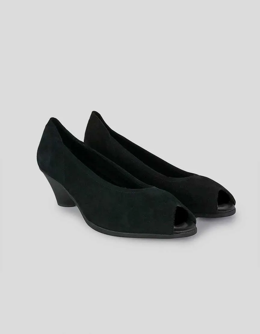 Arche Black Suede Peep Toe Pumps With Rubber Heels And Soles Size 8.5 M