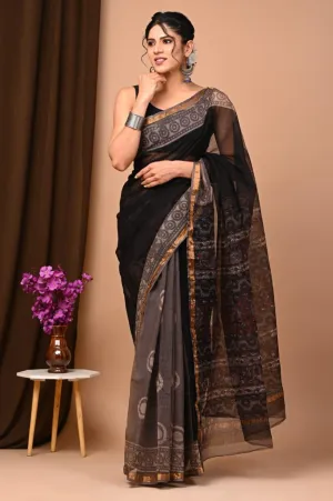 Authentic Cocoa Brown Traditional Kota Doriya Print Saree