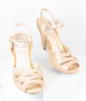 Bettie Page Gold Metallic Peep Toe Maria Heels