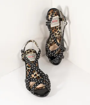 Bettie Page Retro Black & White Polka Dot Peep Toe Gracie Heels