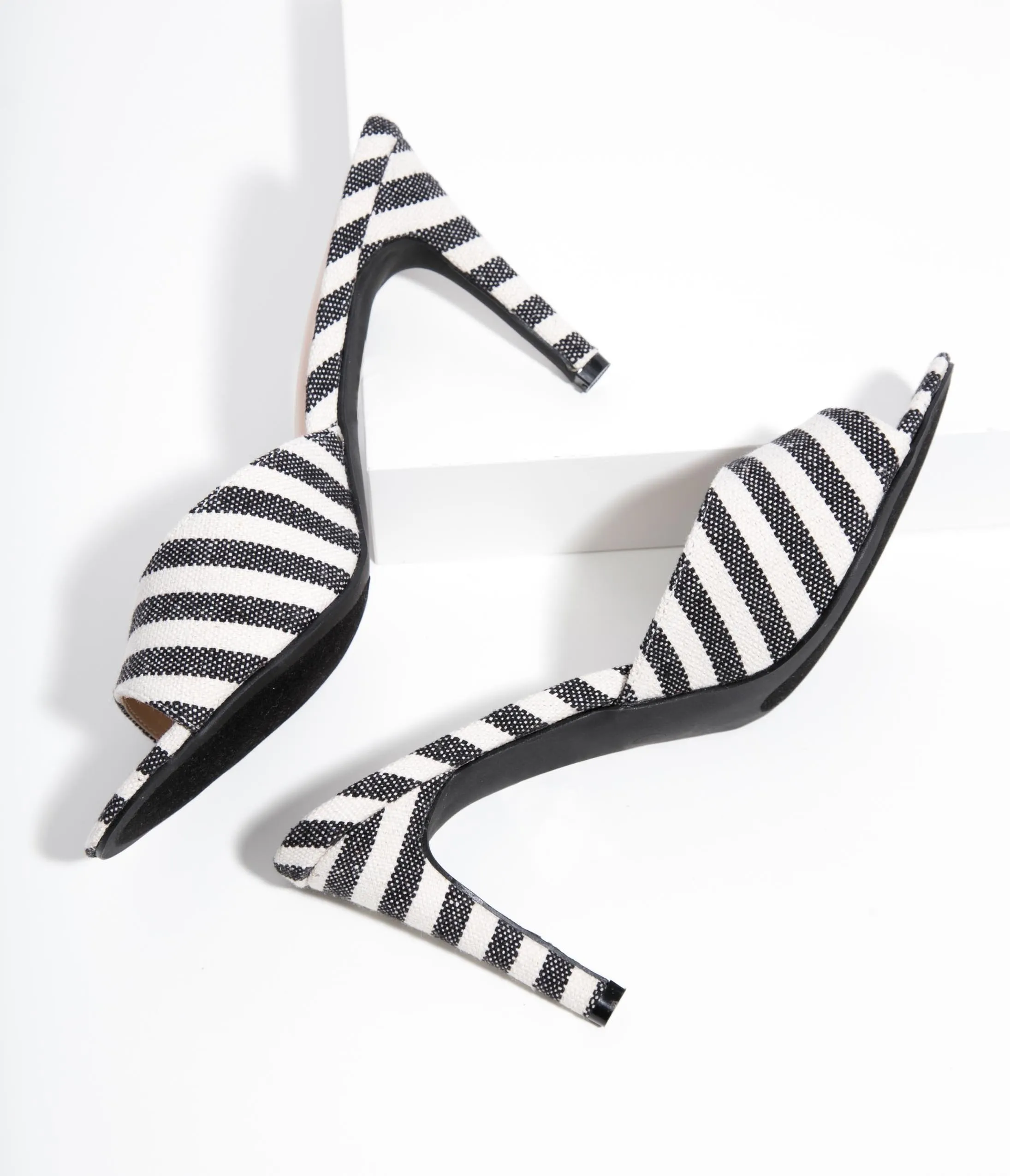 Black & Ivory Textile Stripe Mule Heels