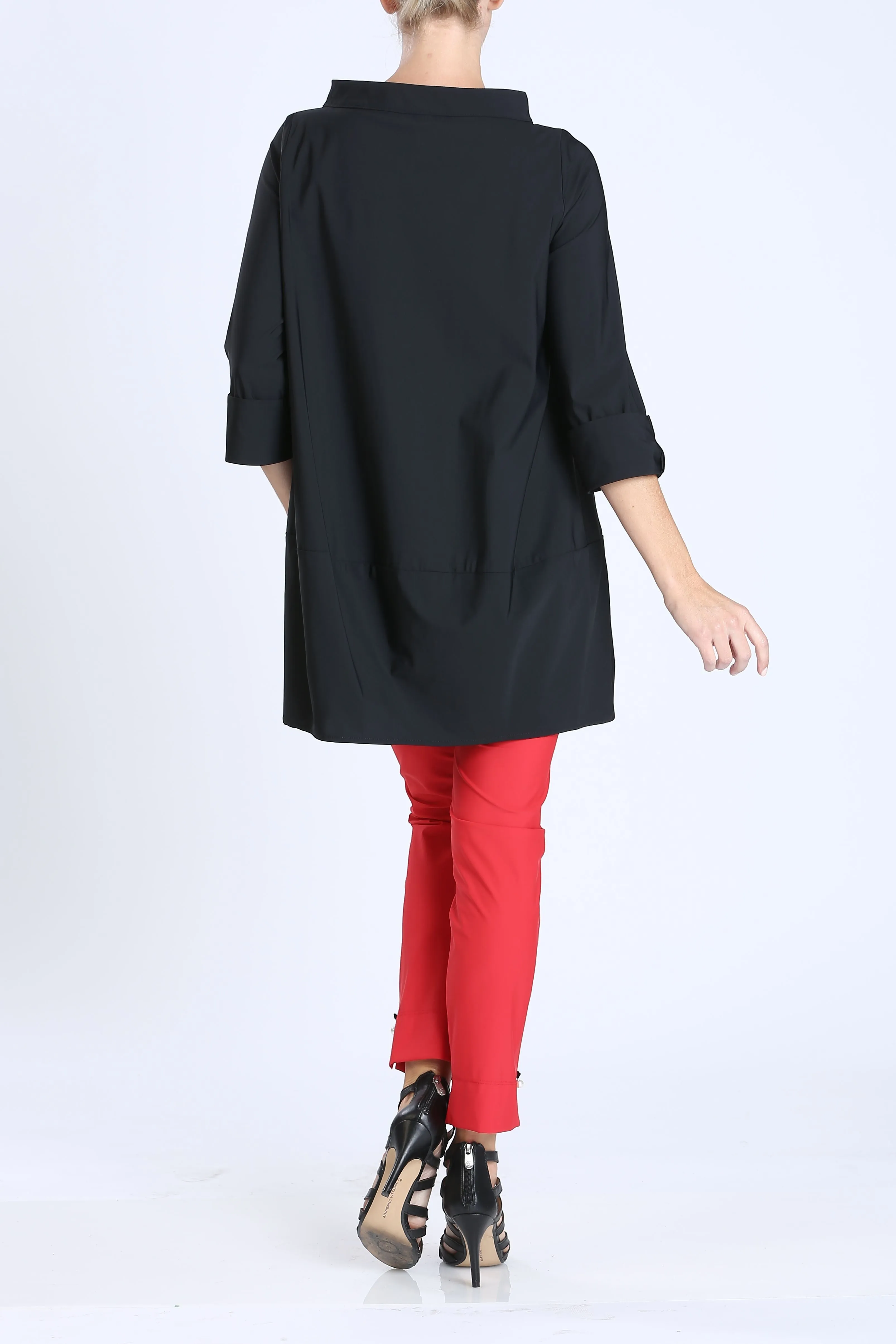 Black Boat Neck Stand Collar Balloon Top