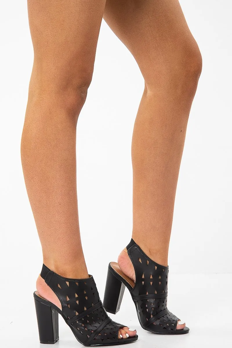 Black Cut Out Detail Block Heel - Sandra