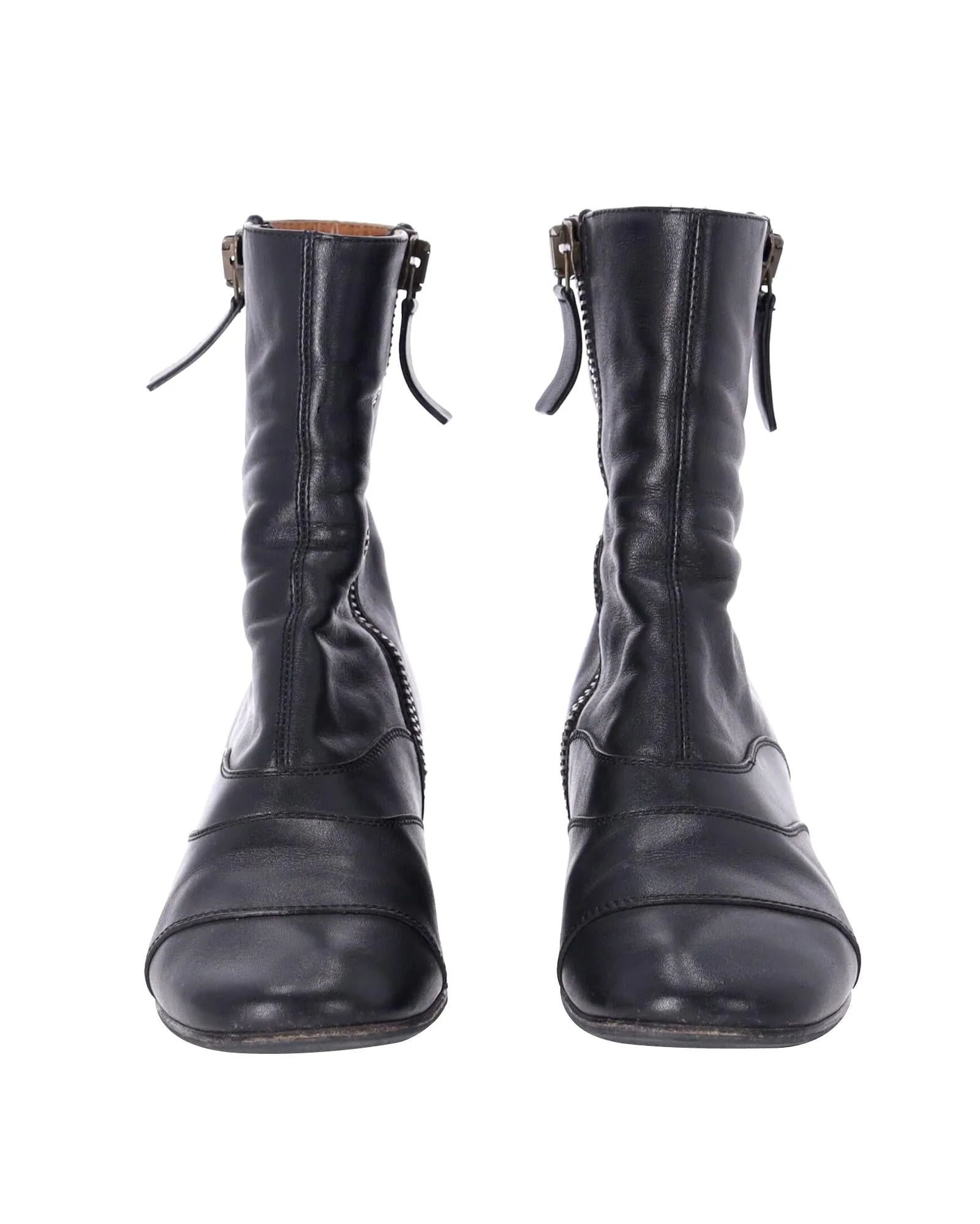 Black Leather Side Zip Ankle Boots