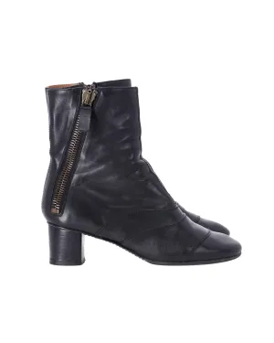 Black Leather Side Zip Ankle Boots