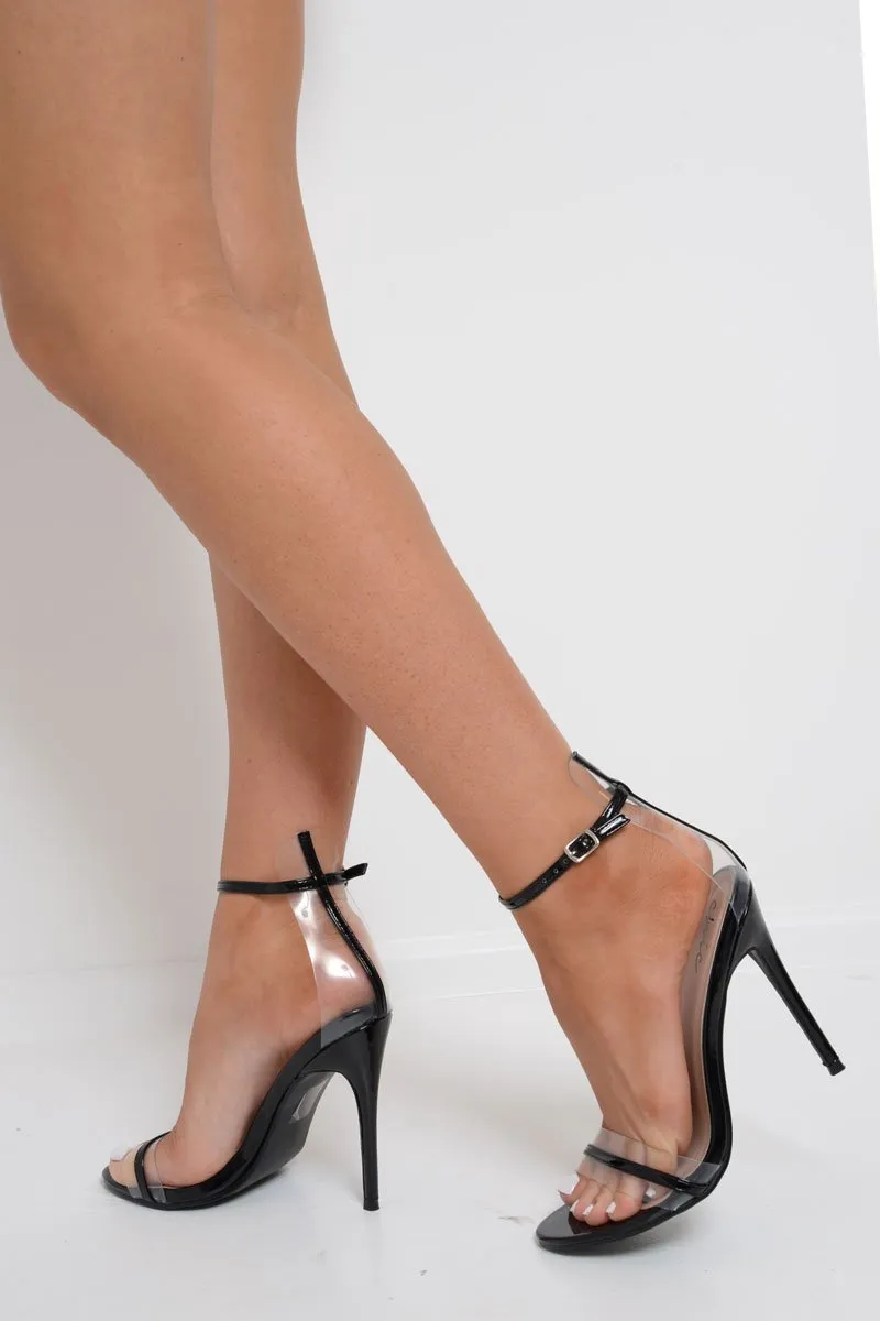 Black Patent Clear Ankle Strap Heels - Marina