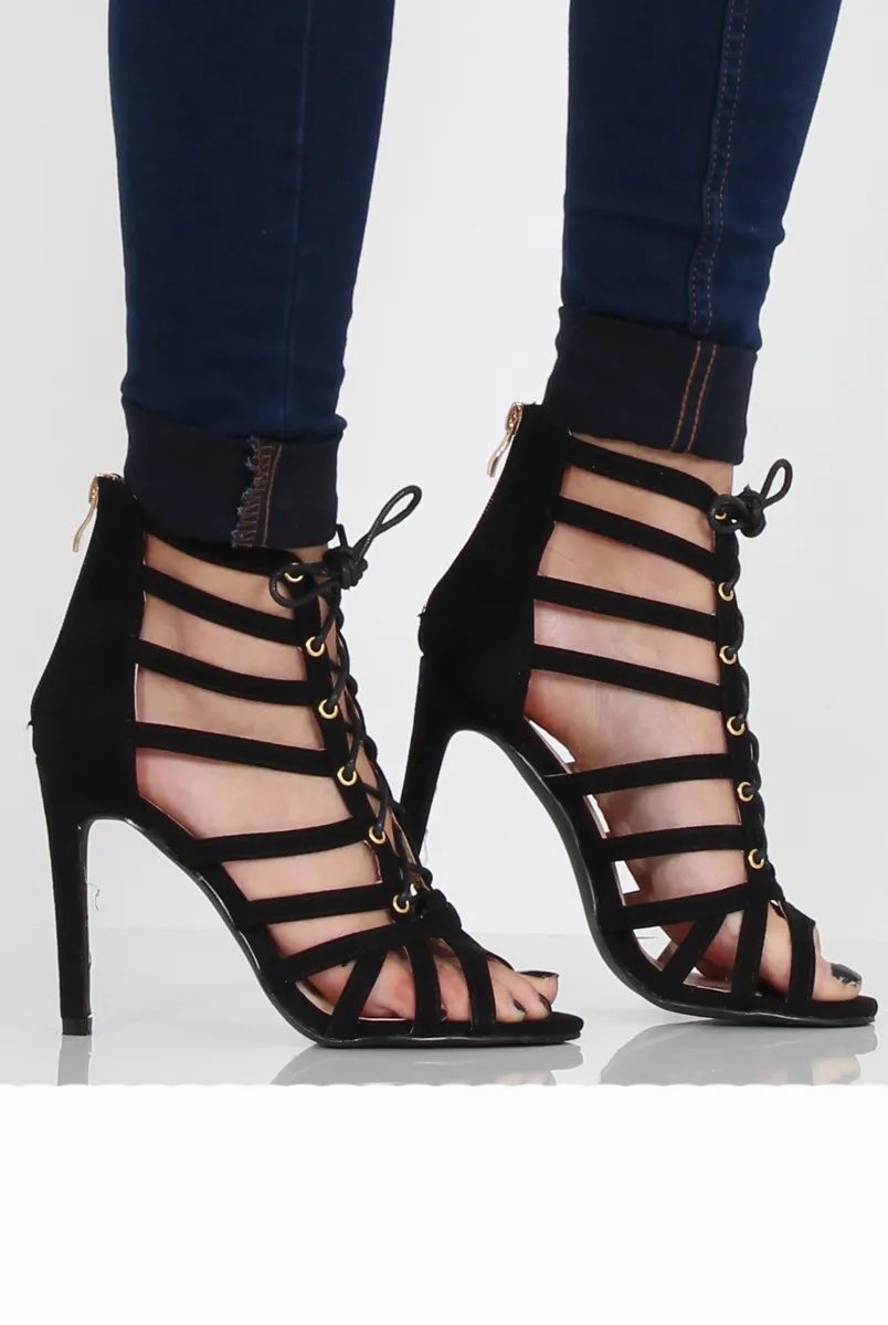 Black Suede Lace Up Heel - Addie