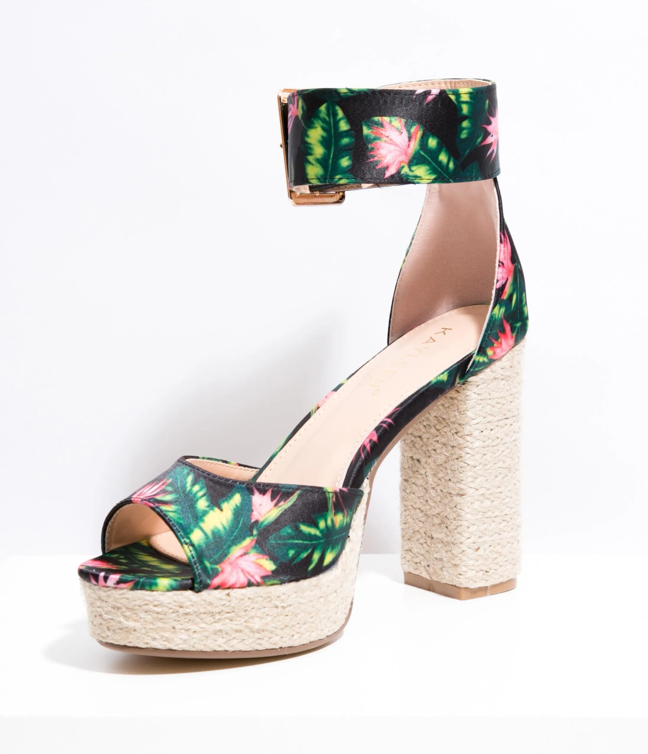 Black Tropical Flower Platform Espadrille Sandals