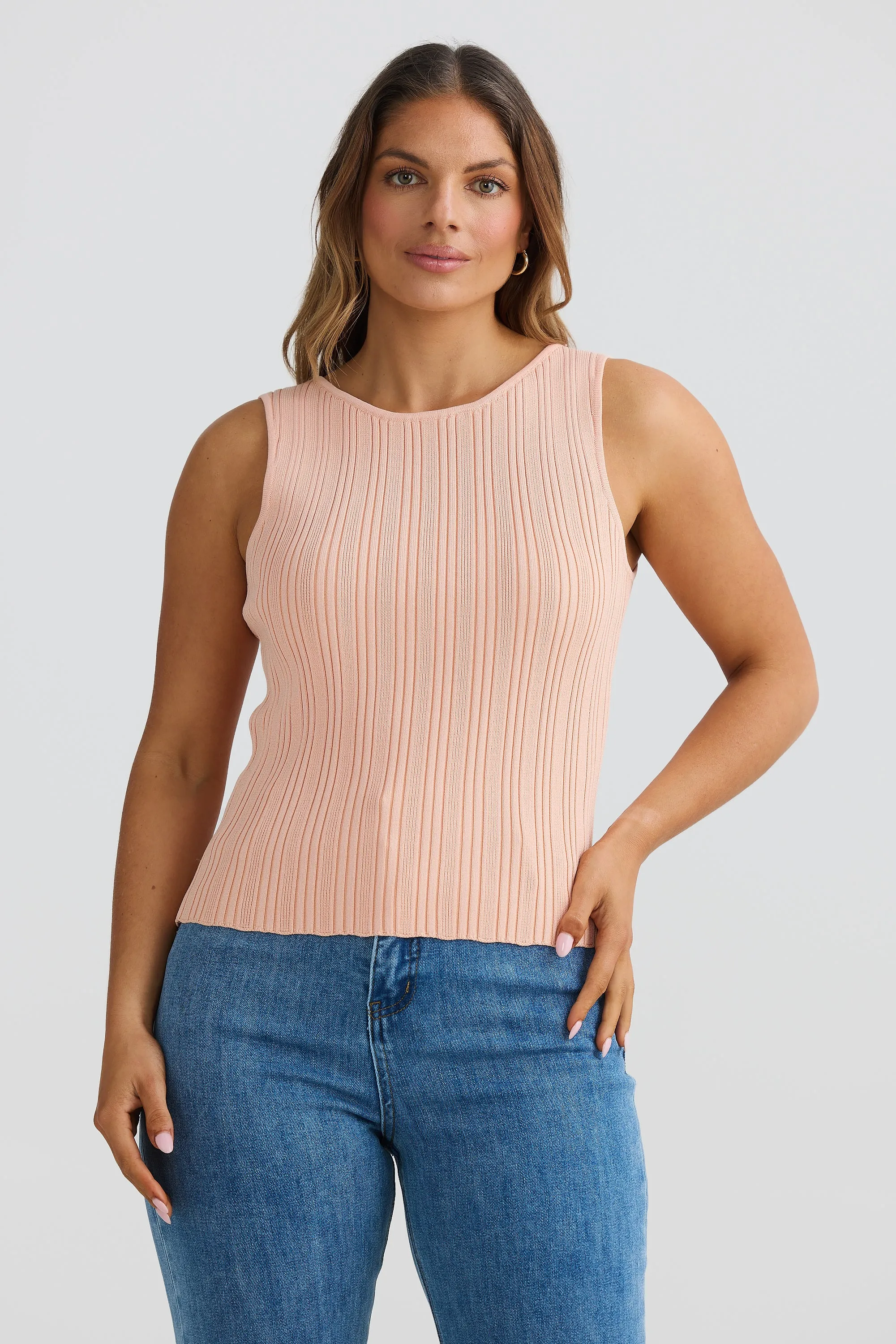 Boat Neck Knit Top - Peach