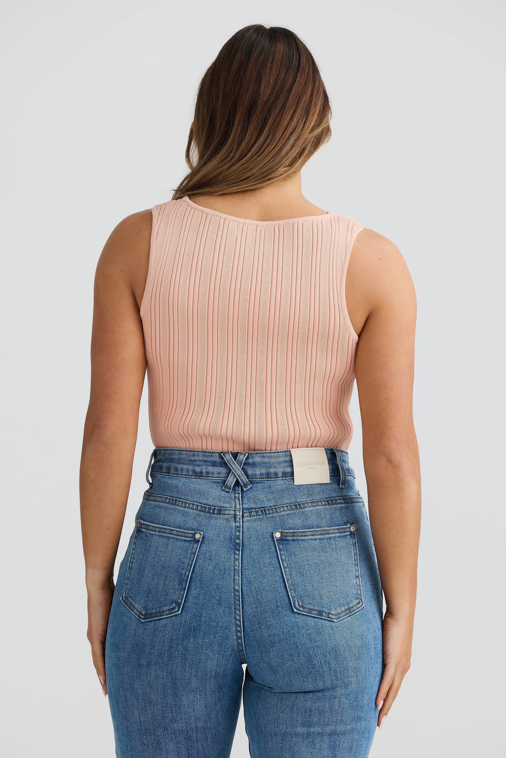 Boat Neck Knit Top - Peach