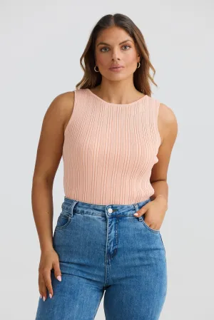 Boat Neck Knit Top - Peach