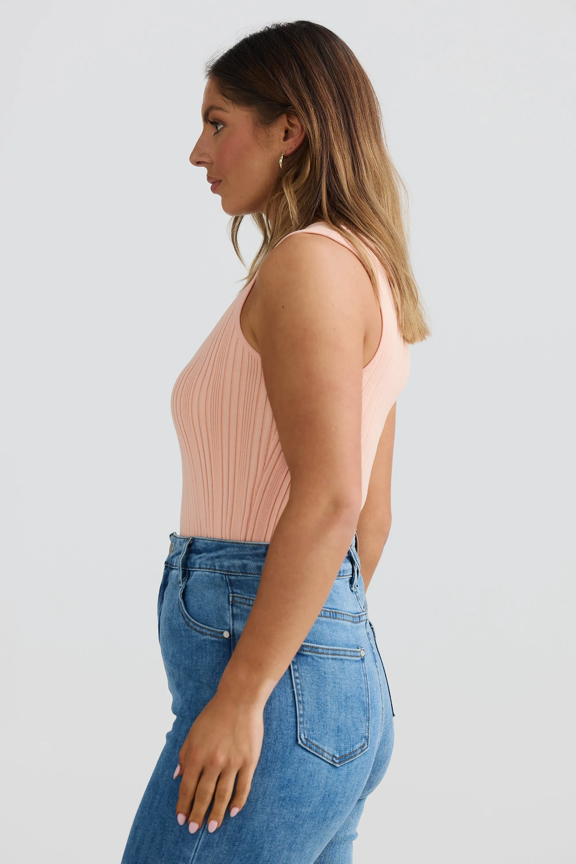 Boat Neck Knit Top - Peach