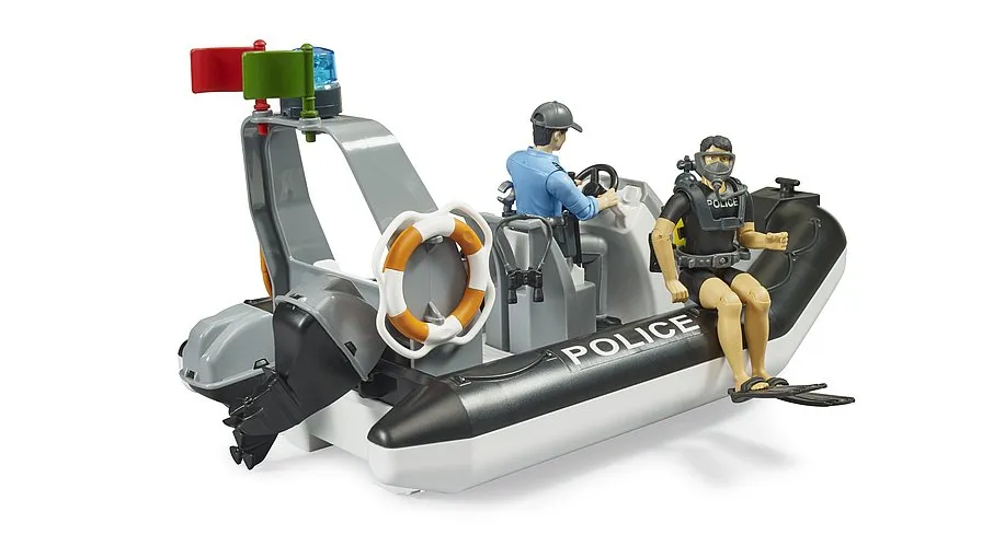 Bruder 62733 bworld Police boat, rotating beacon light, 2 figures   accessories