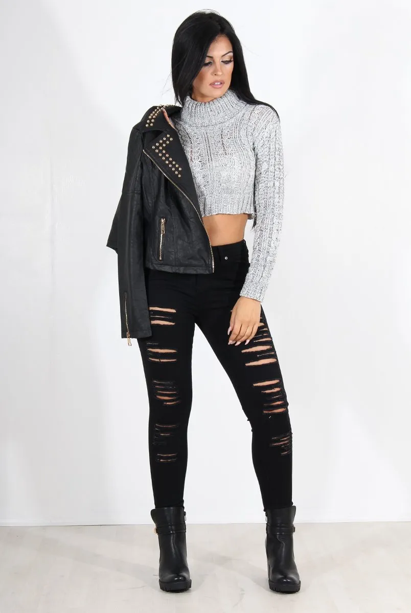 Callie Grey Cowl Neck Crop Jumper