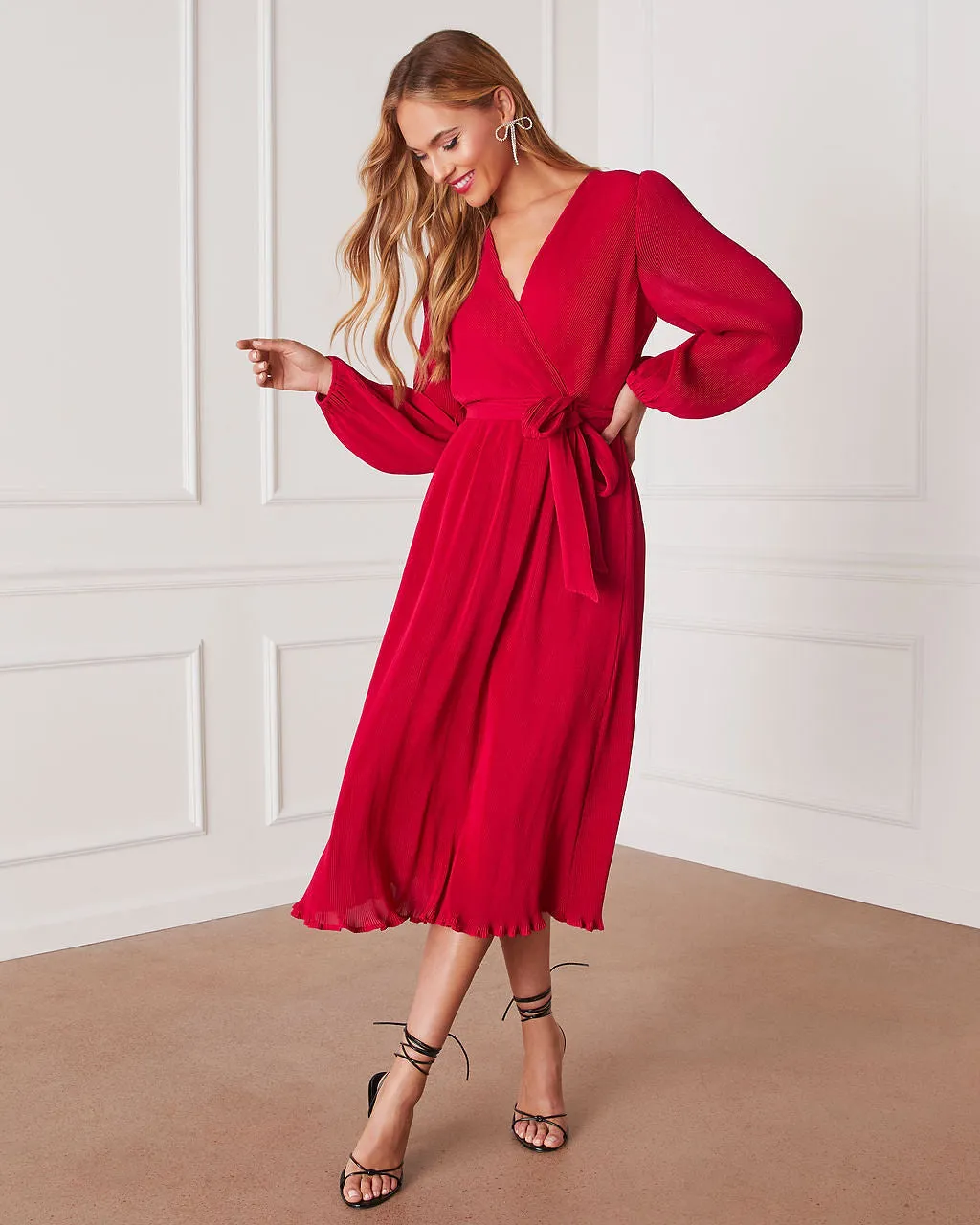 Camina Tie Waist Long Sleeve Midi Dress