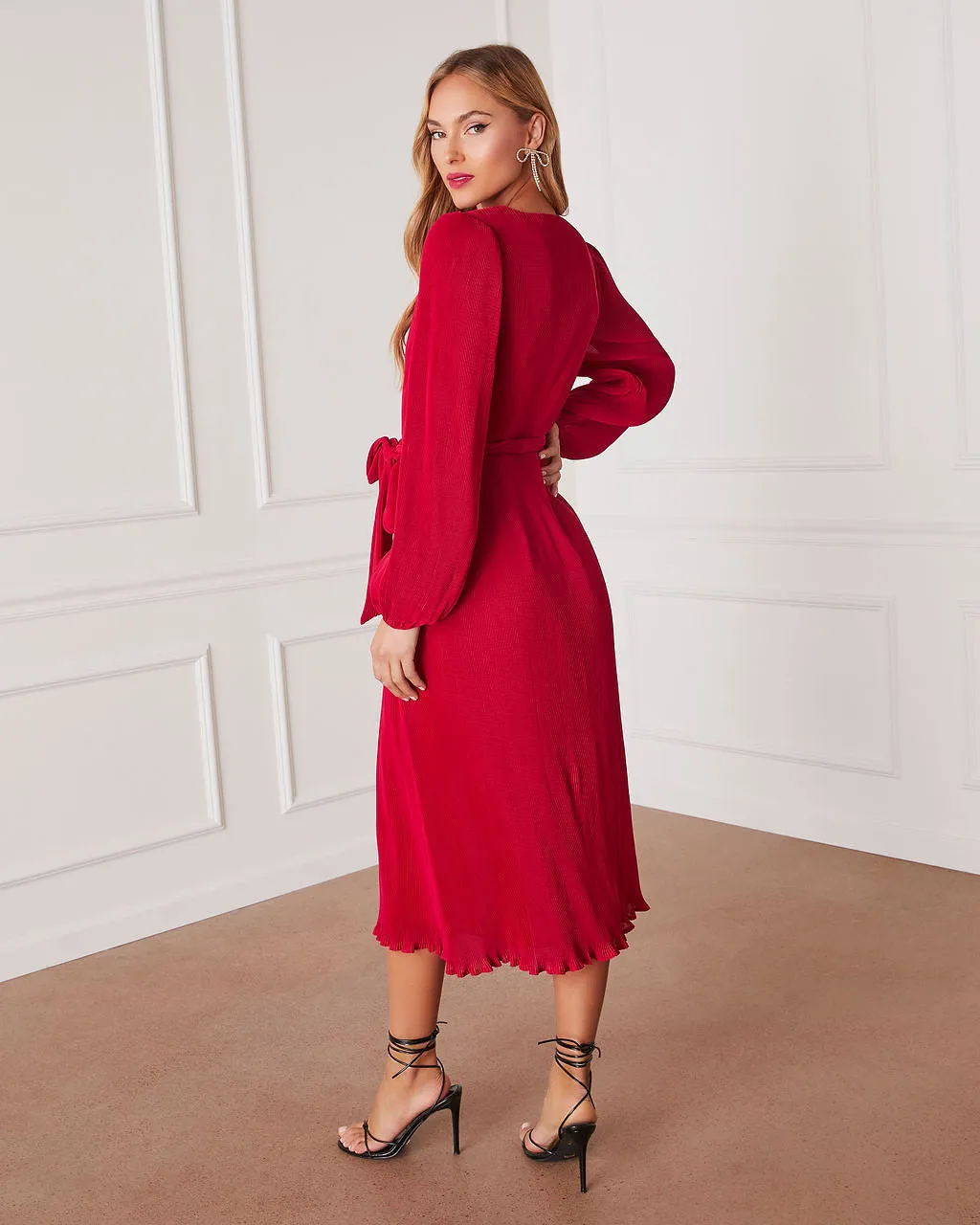 Camina Tie Waist Long Sleeve Midi Dress