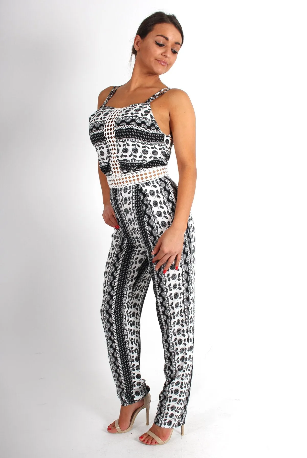 Cari White Paisley Print Jumpsuit