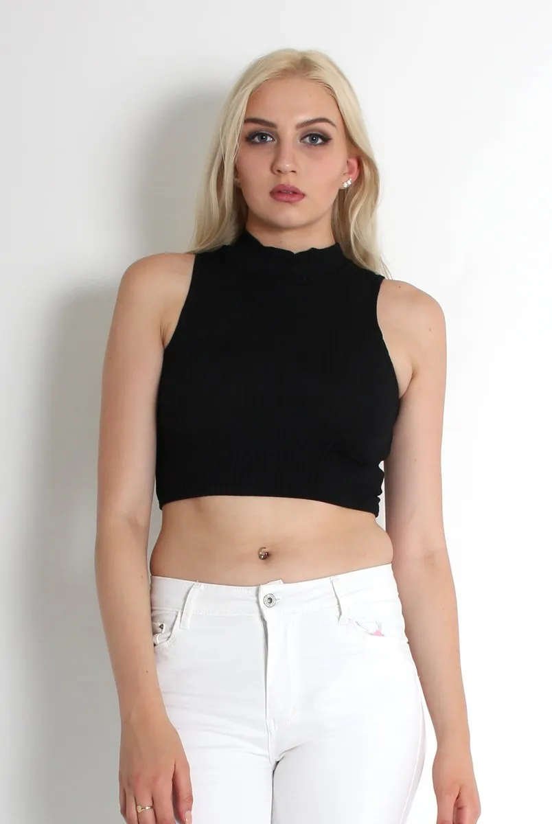 Carmen Black High Neck Crop Top