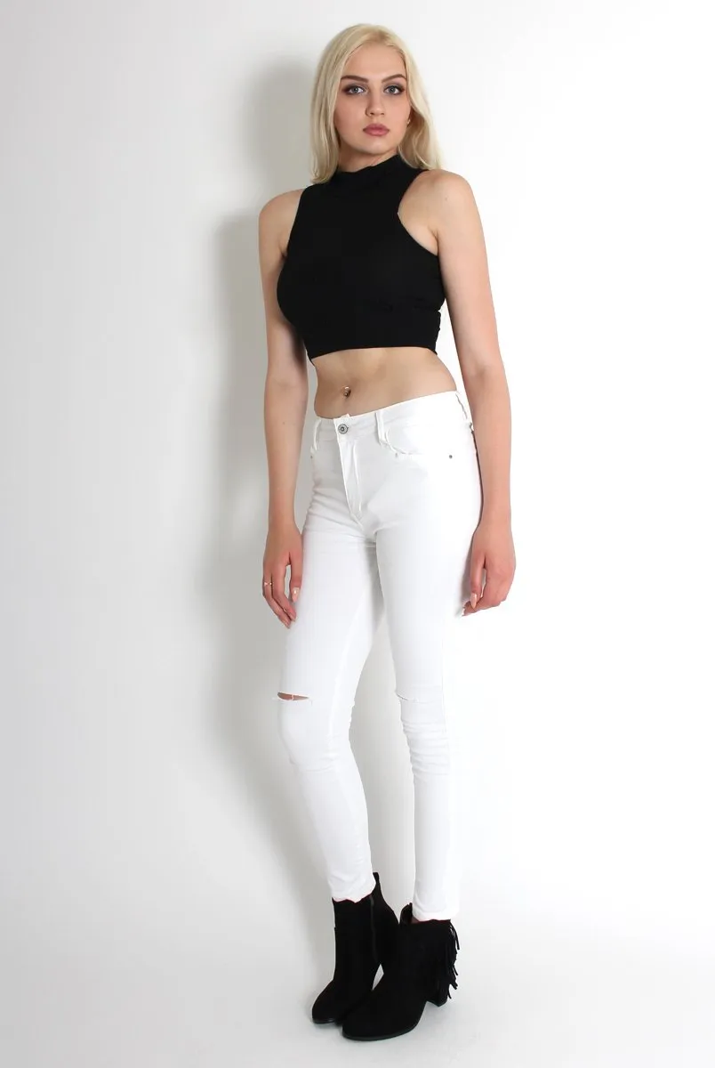 Carmen Black High Neck Crop Top