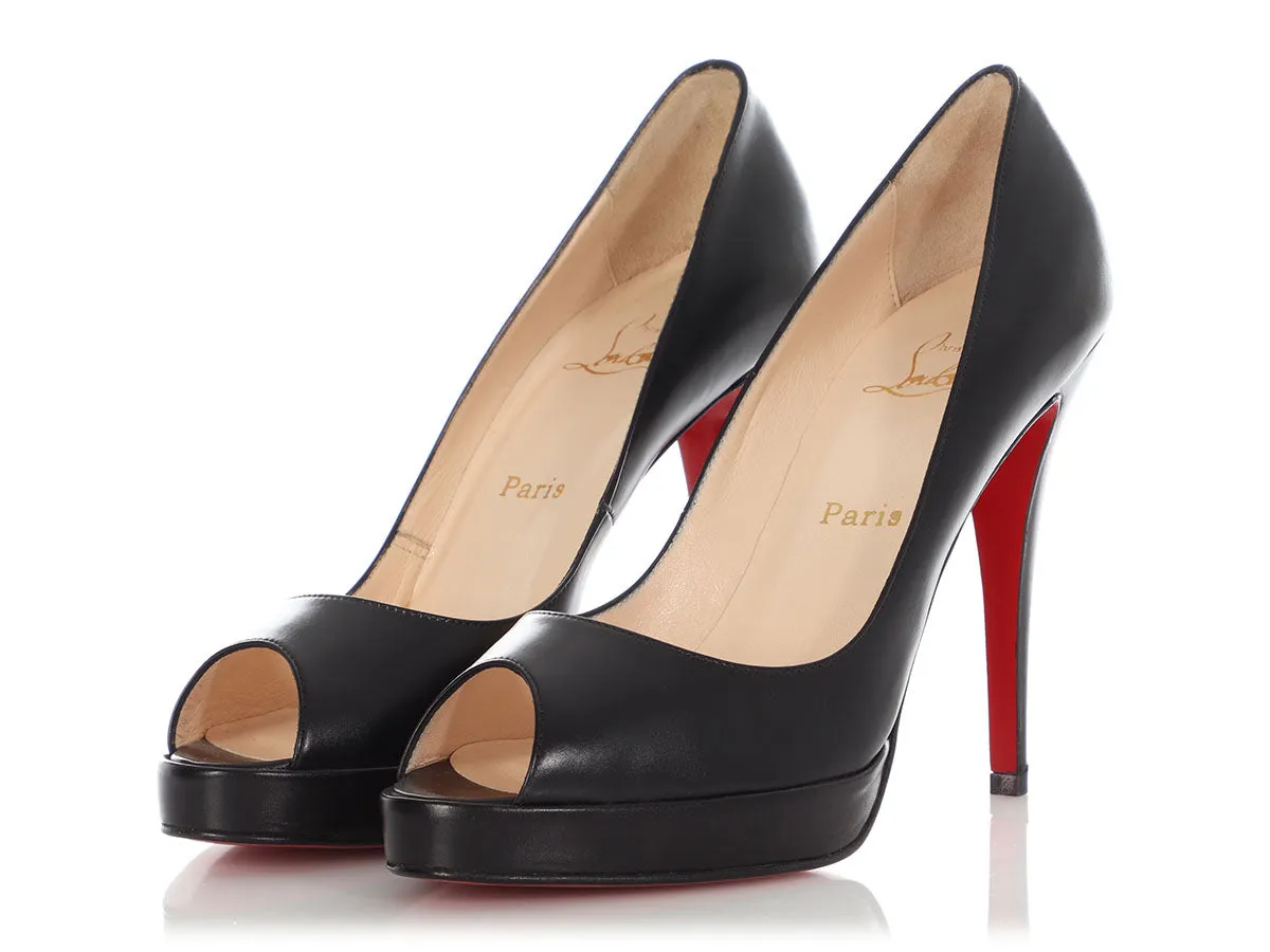 Christian Louboutin Black Leather Peep-Toe Platform Pumps