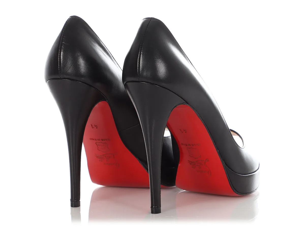 Christian Louboutin Black Leather Peep-Toe Platform Pumps