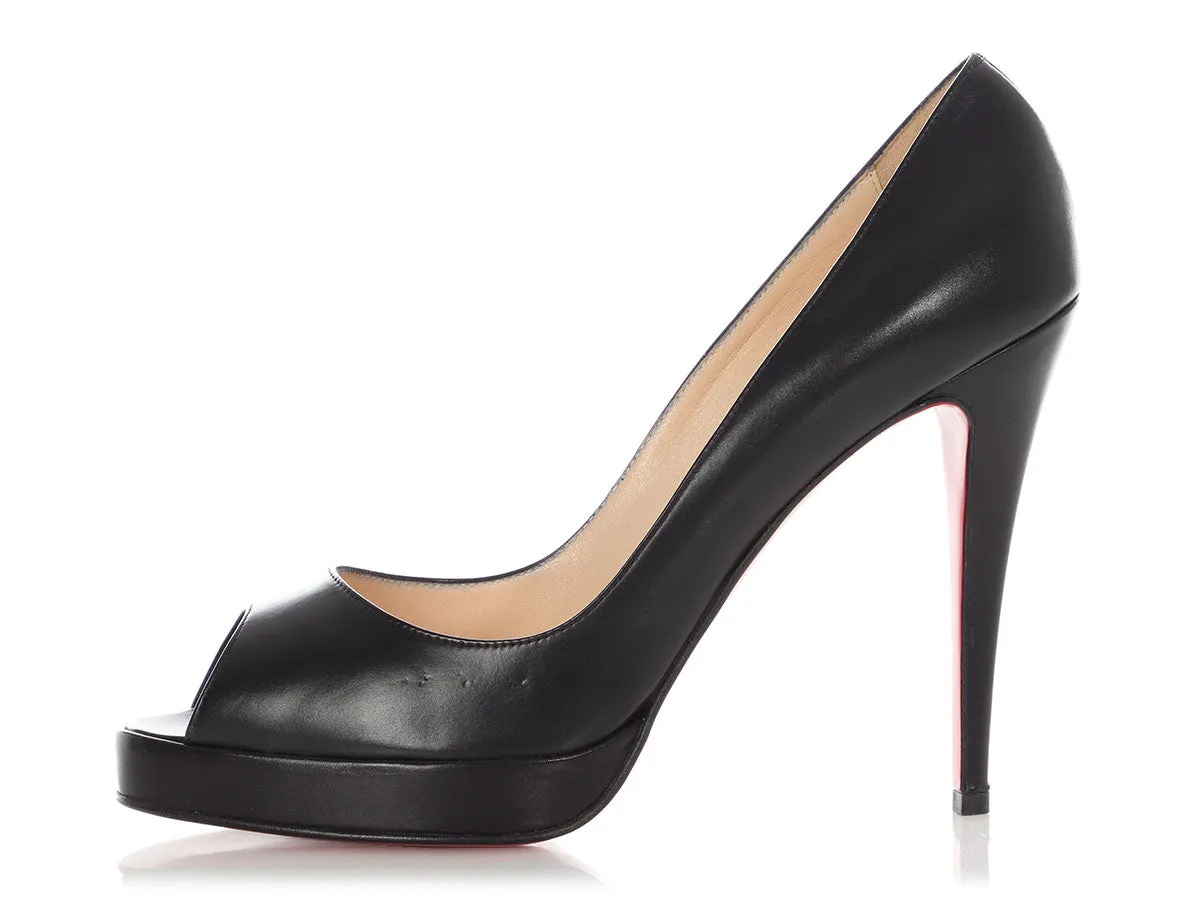 Christian Louboutin Black Leather Peep-Toe Platform Pumps