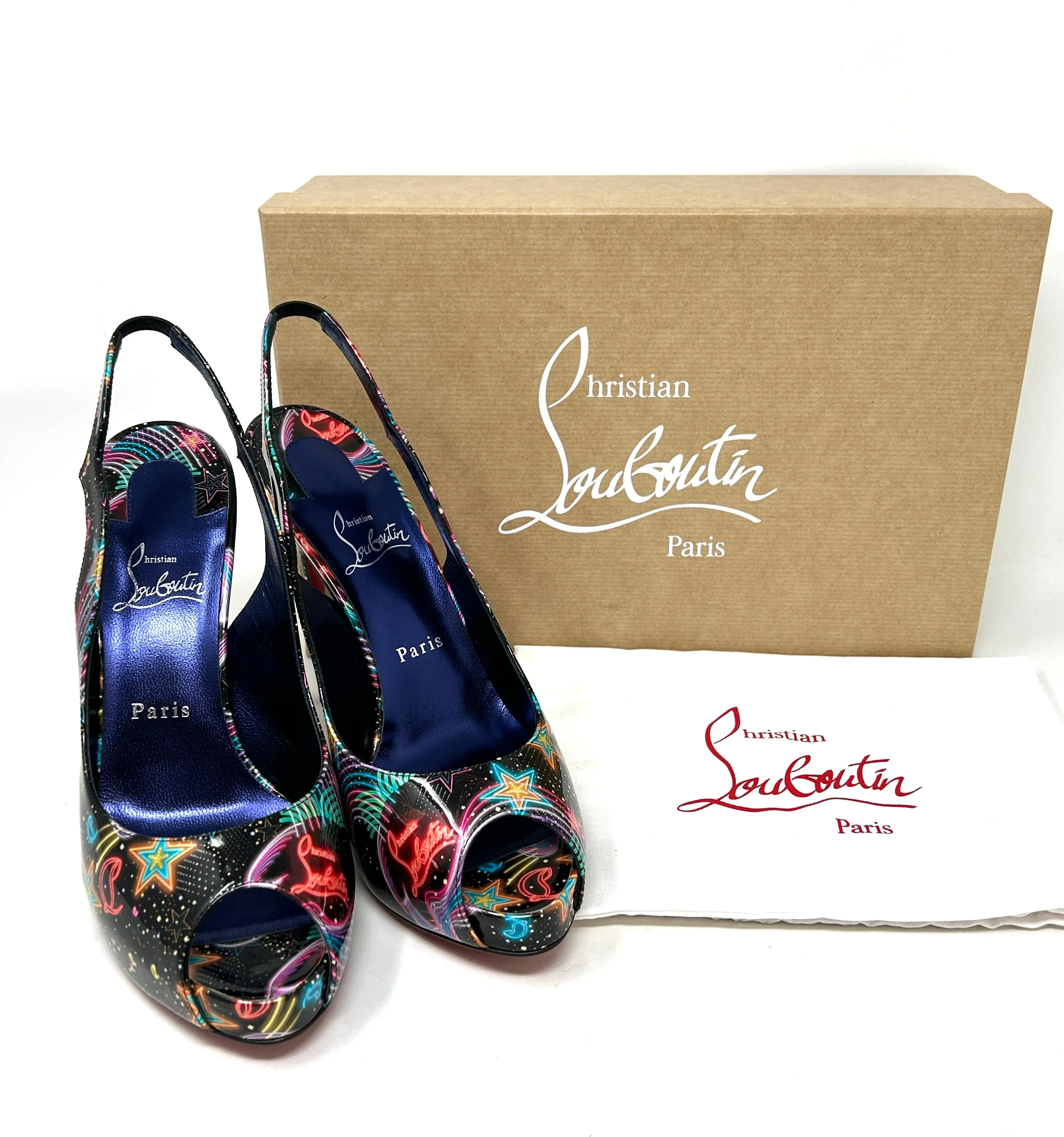 Christian Louboutin Hot Chick Sling Alta 120 Starlight Patent Leather Heels 41 UK 8