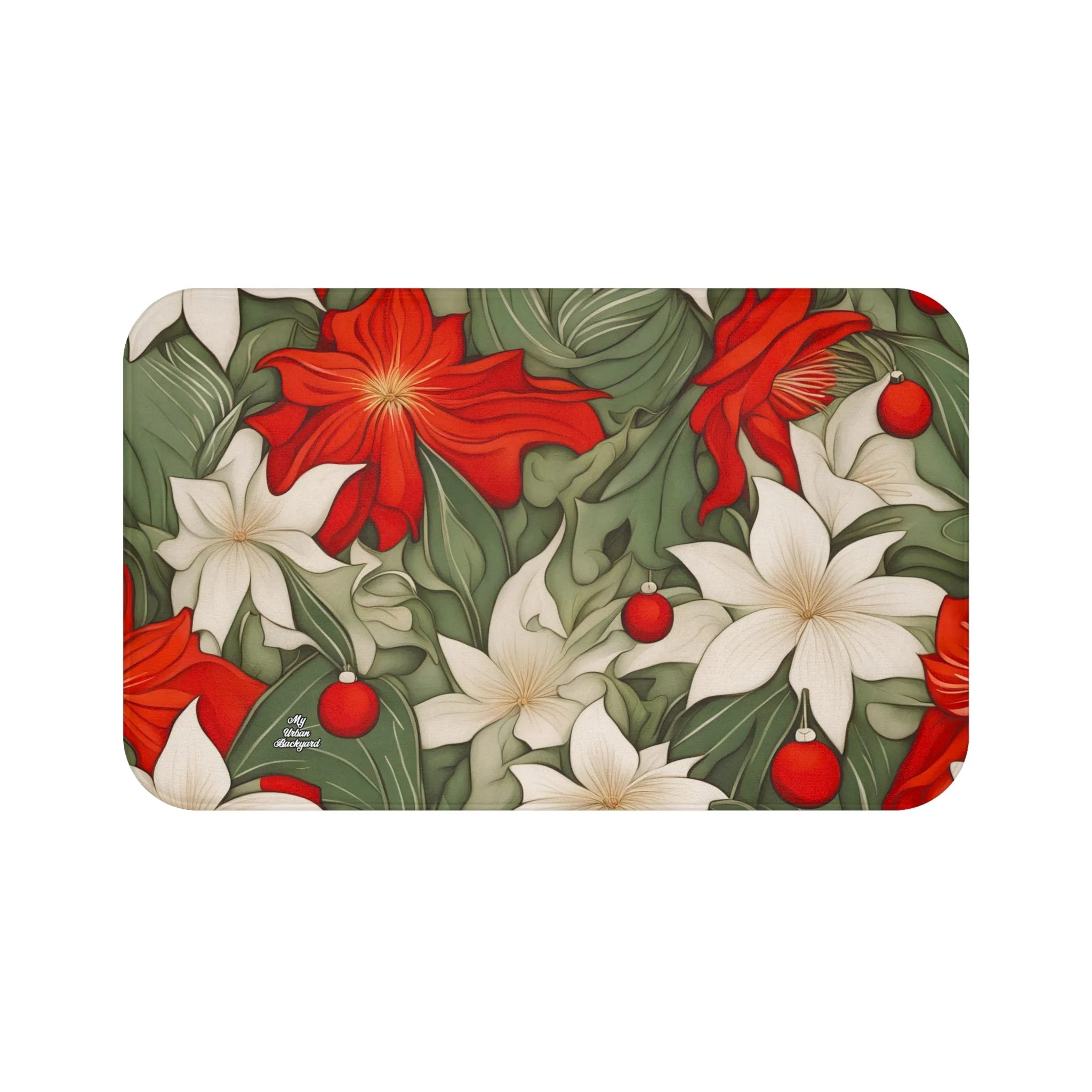 Christmas Flowers, Memory Foam Bath Mat - Cozy Bathroom Essential