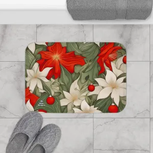 Christmas Flowers, Memory Foam Bath Mat - Cozy Bathroom Essential