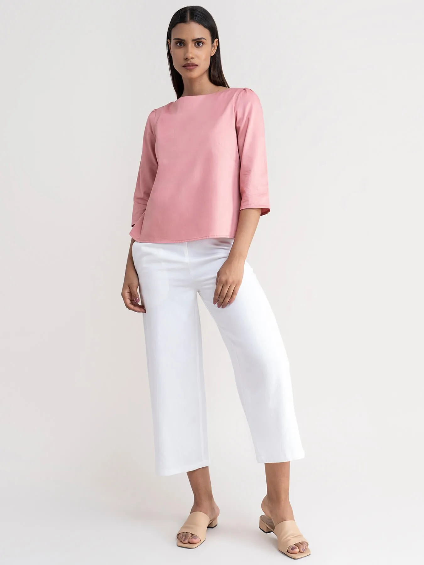 Cotton Tie Up Detail Top - Dusty Pink