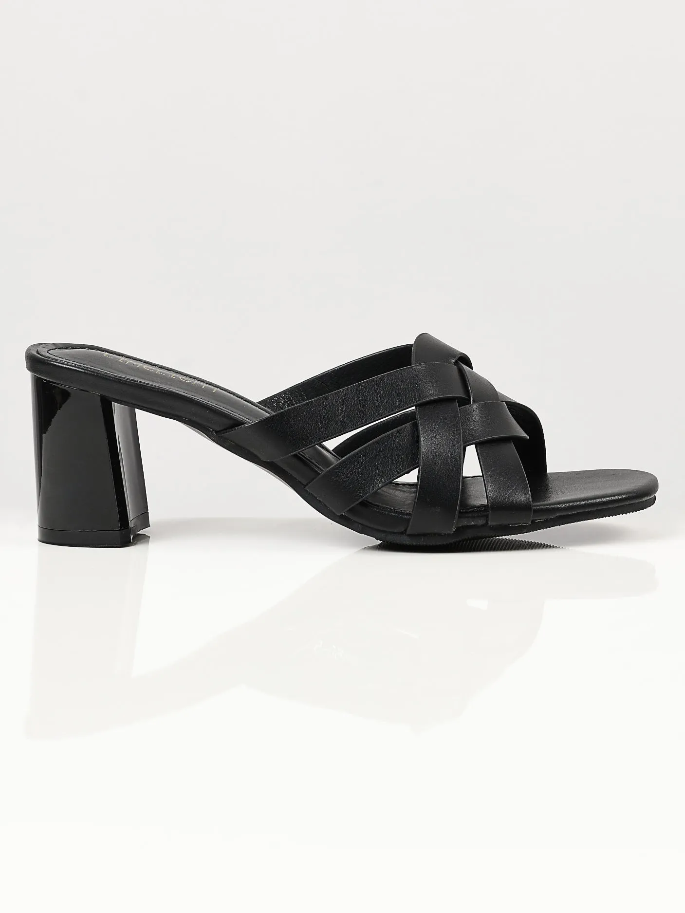 Black Crisscross Block Heel Sandals