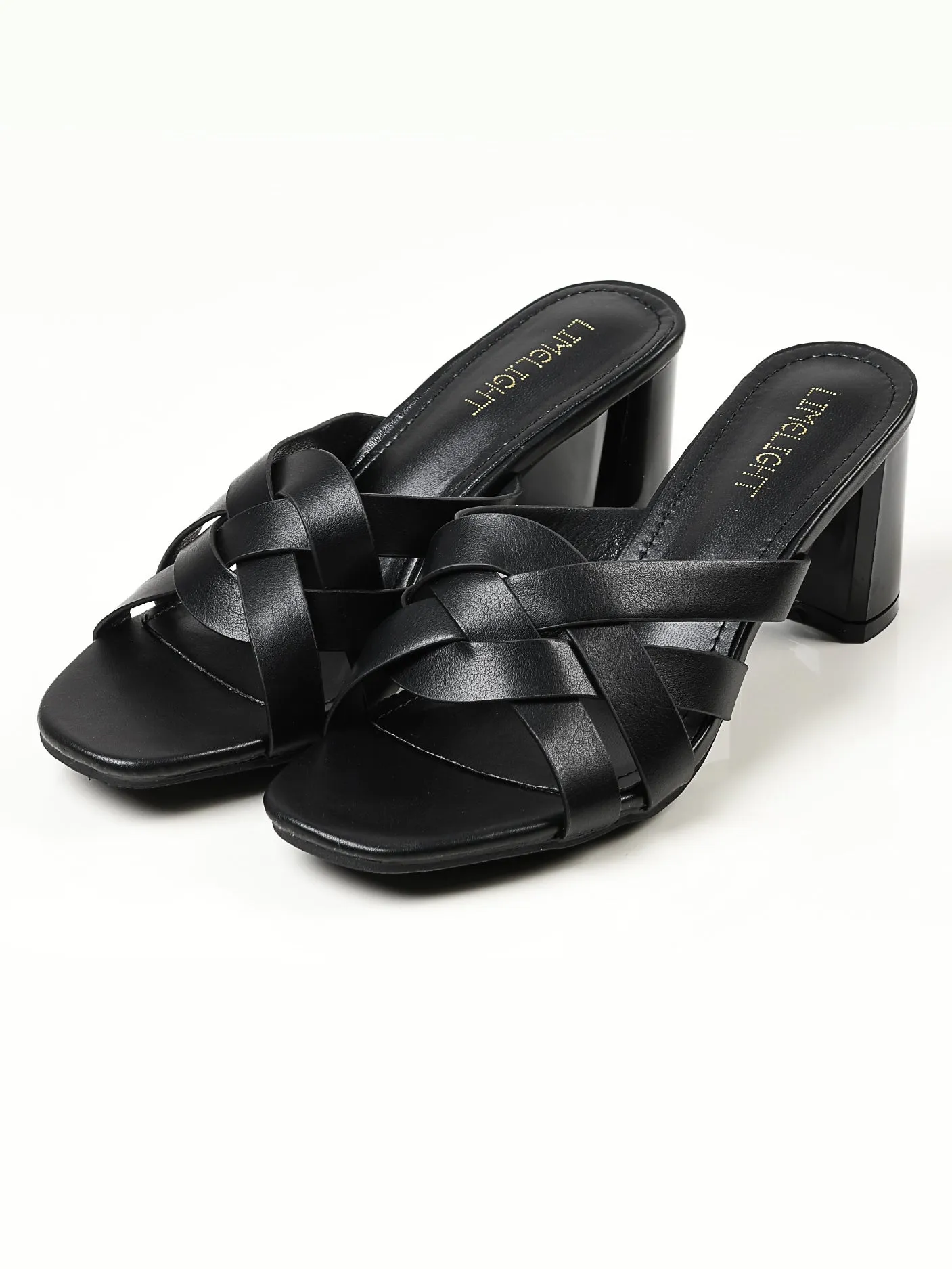 Black Crisscross Block Heel Sandals