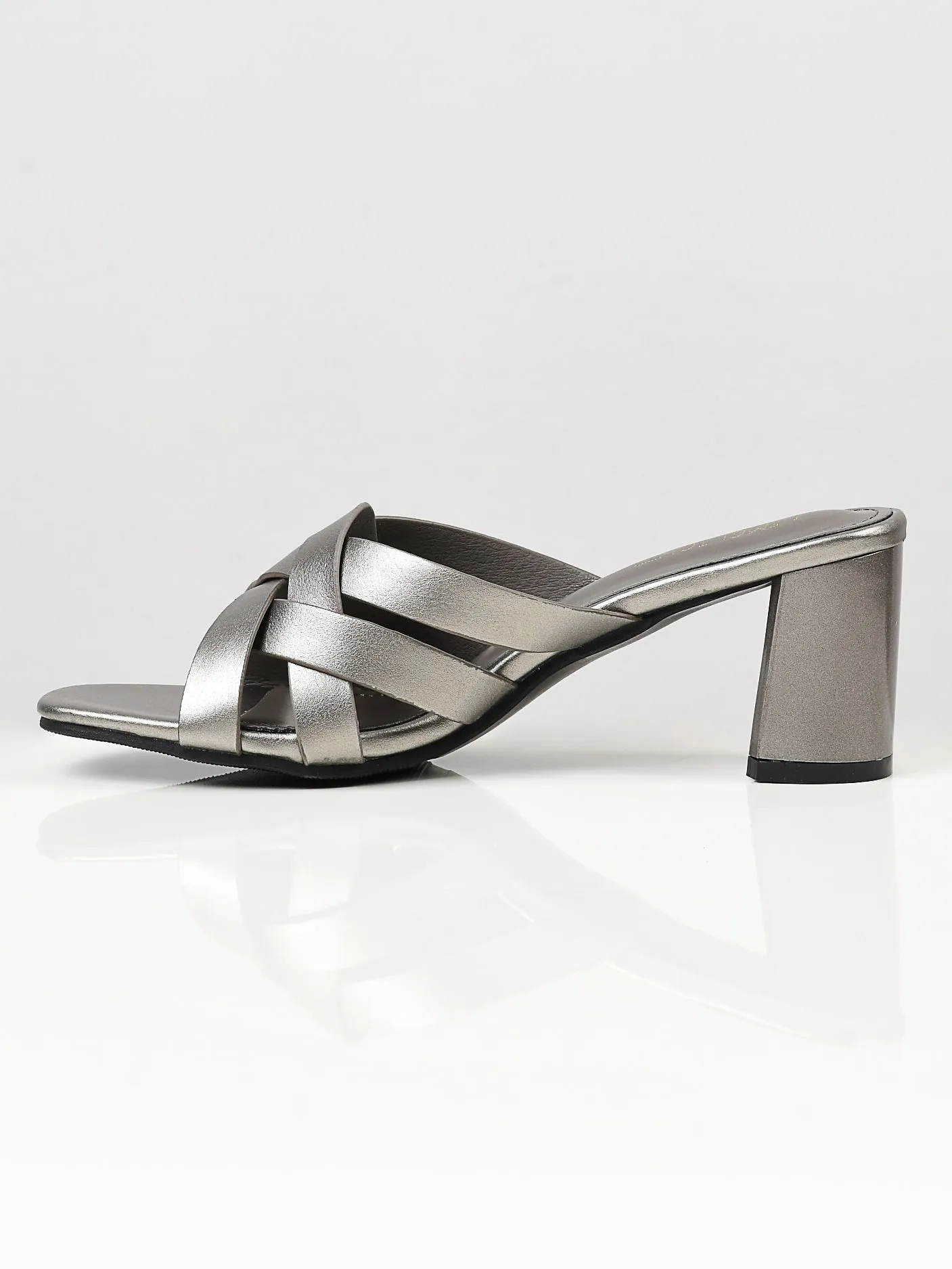 Crisscross Block Heels - Grey