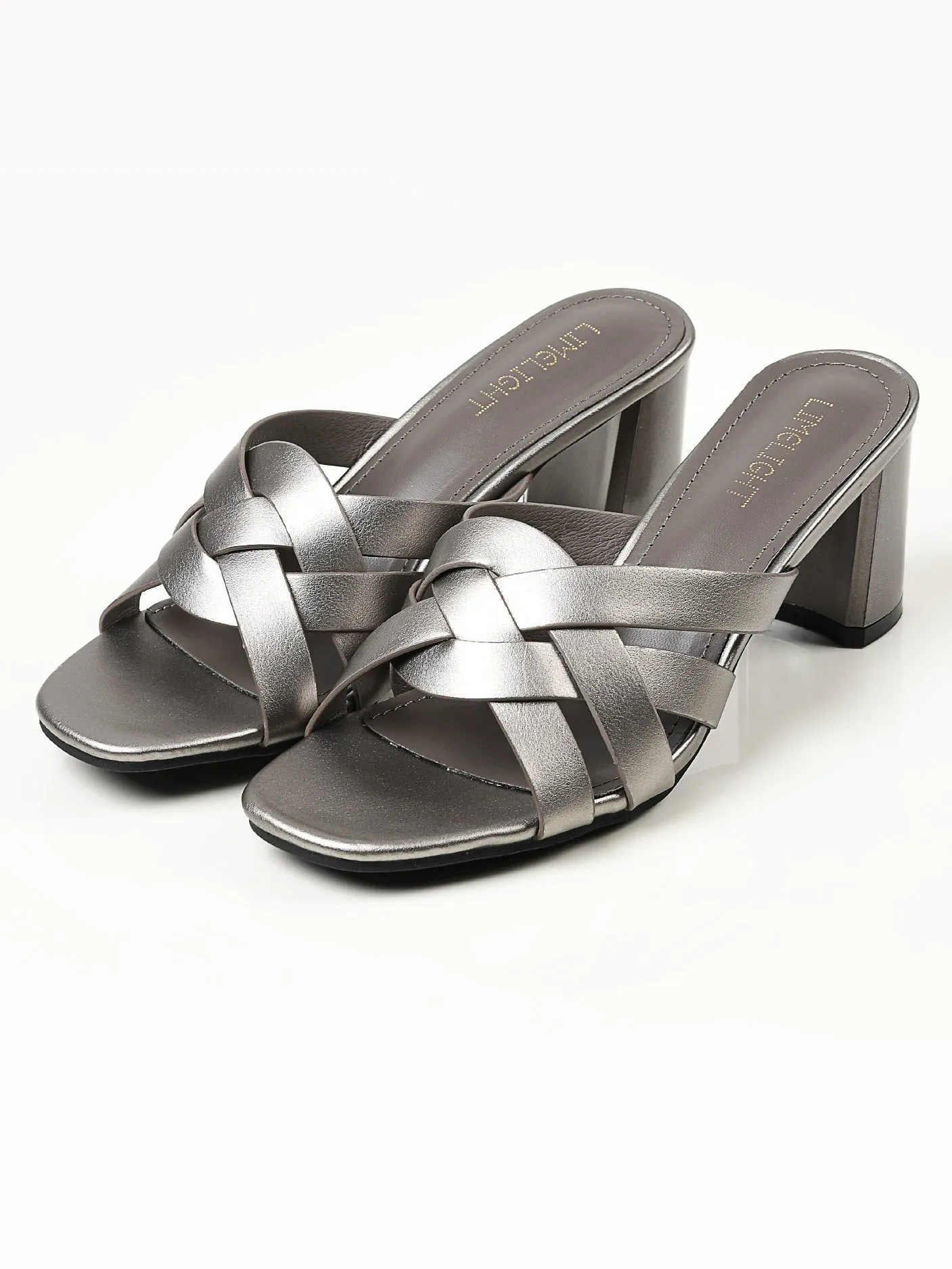 Crisscross Block Heels - Grey