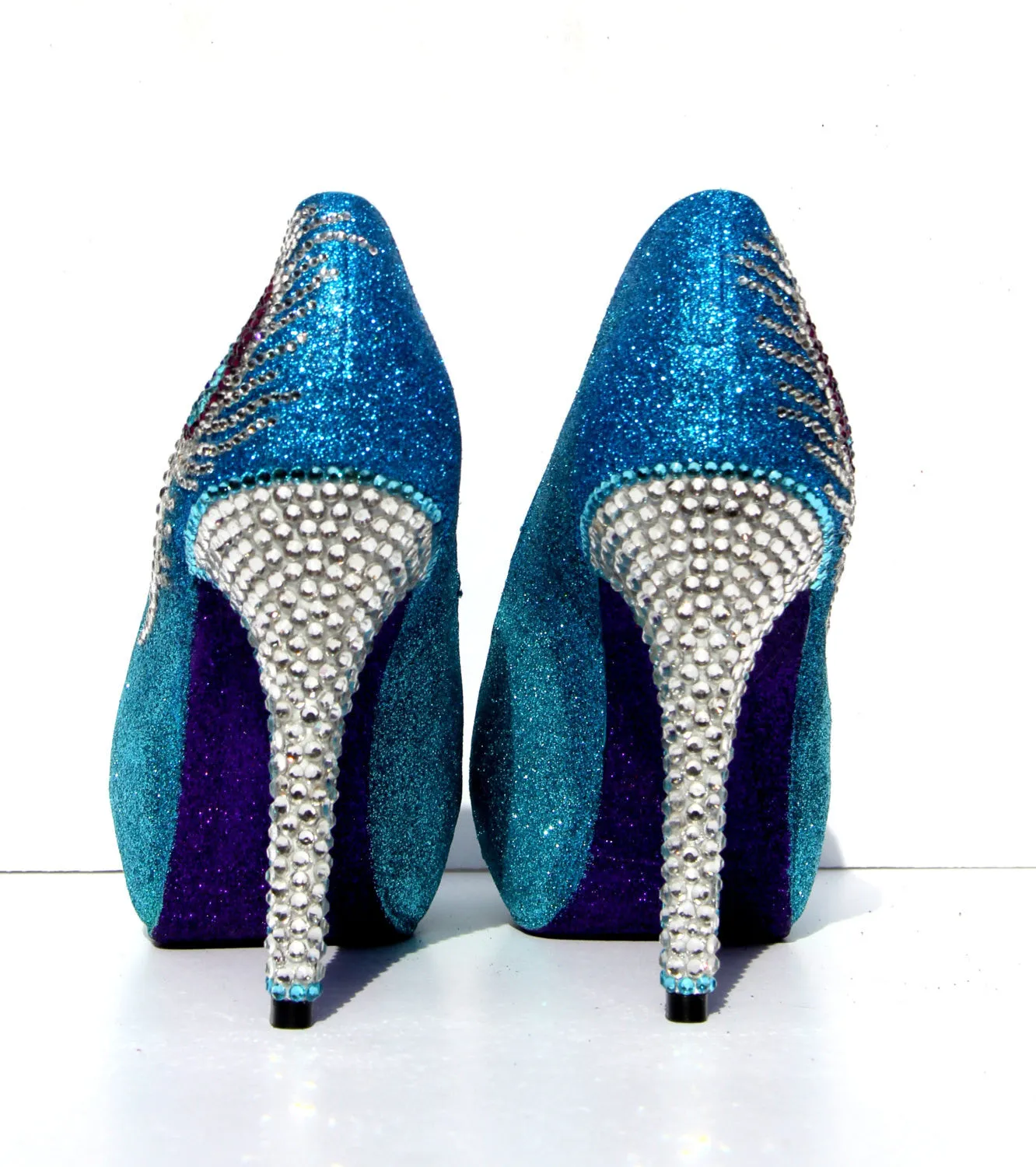 Crystal Peacock Feather Peep Toe Heel