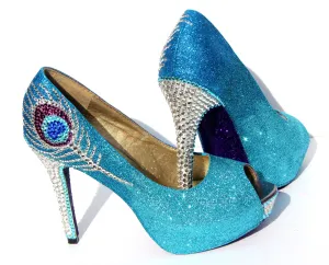 Crystal Peacock Feather Peep Toe Heel