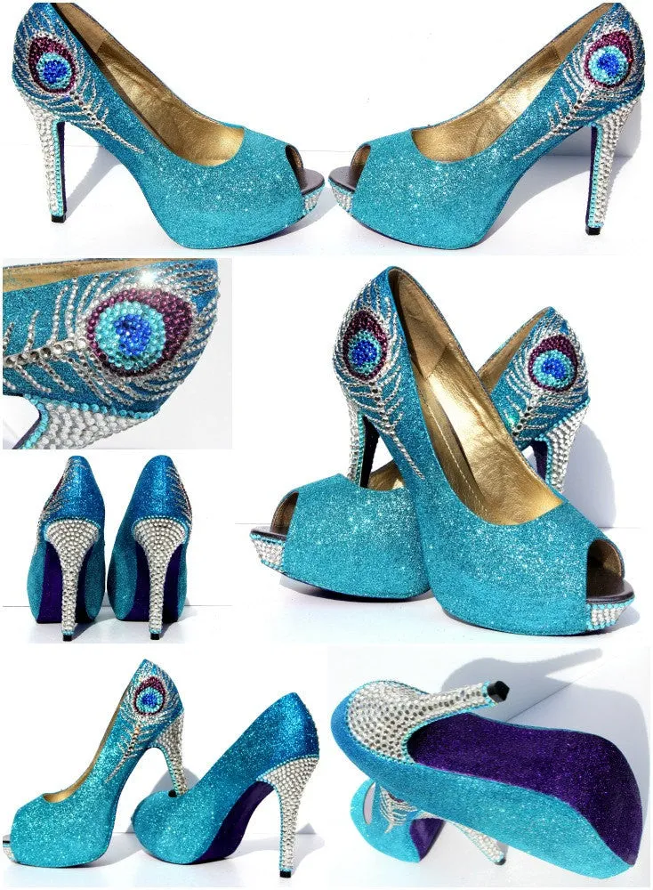 Crystal Peacock Feather Peep Toe Heel