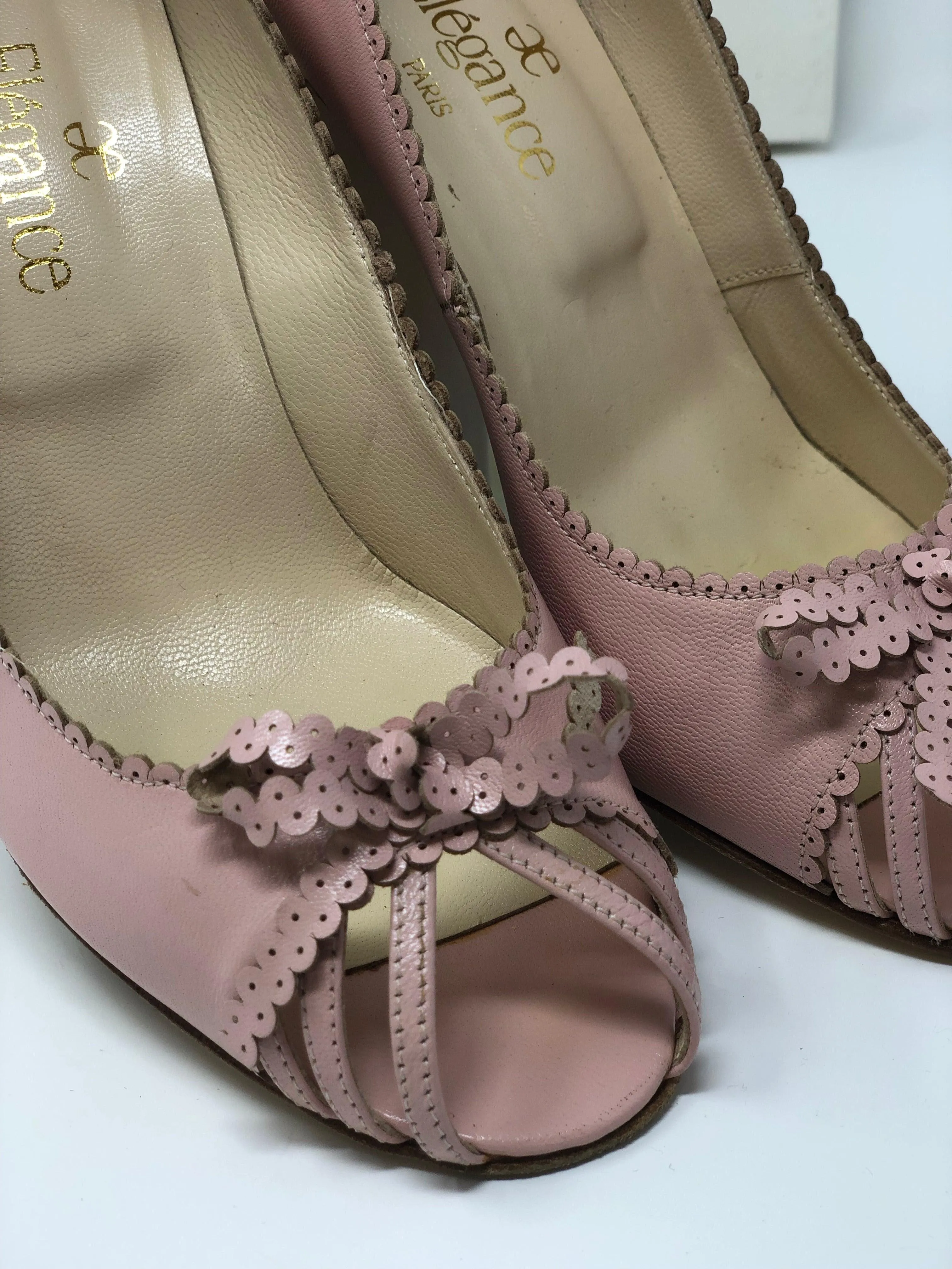 Elegance Paris Peep Toe Heels Leather Pink Size 36 (UK3.5)