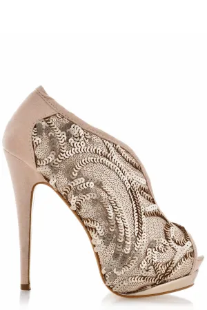 EVETTE Nude Sequined Peep Toe