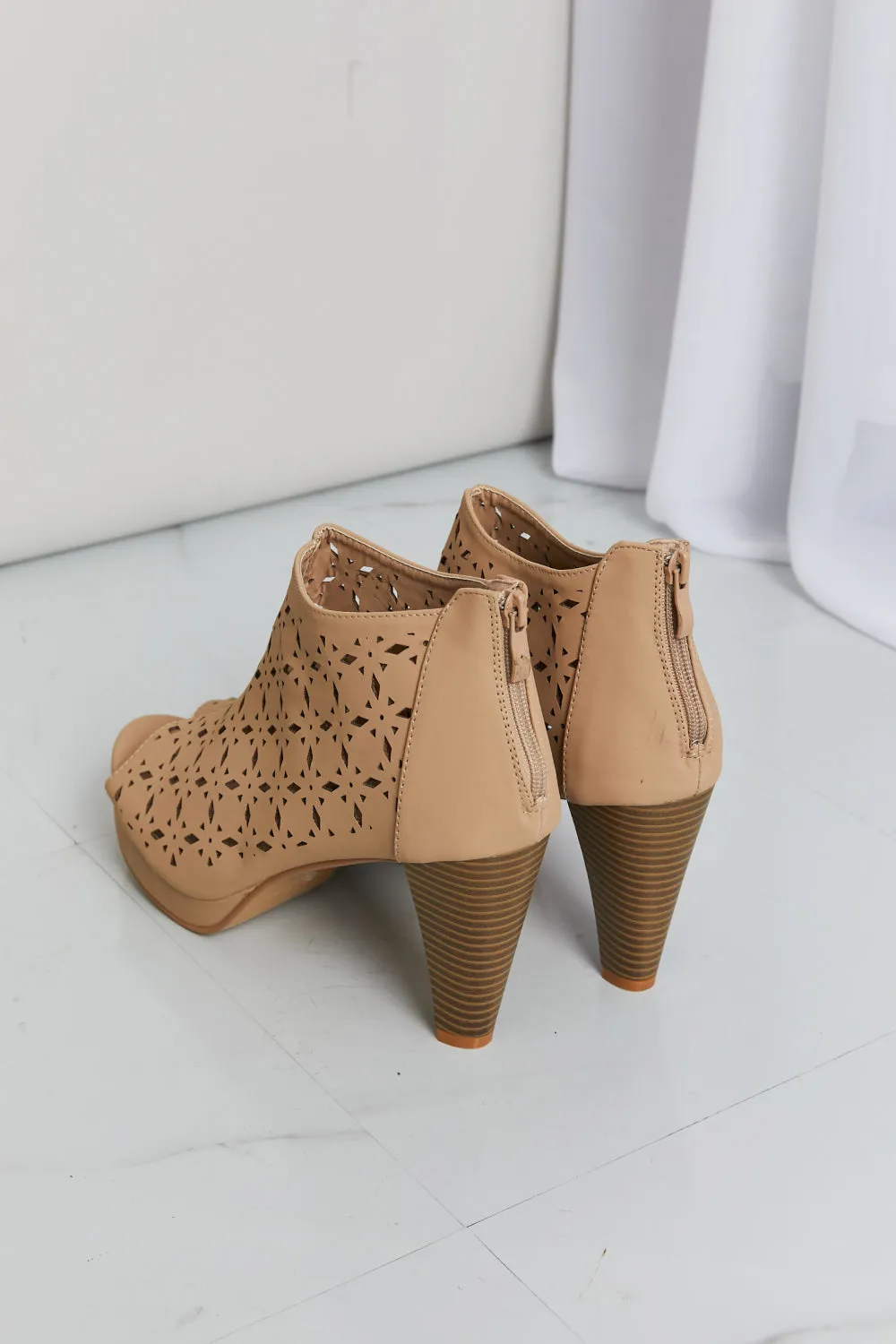 Forever Link Peep Toe Ankle Boots in Taupe