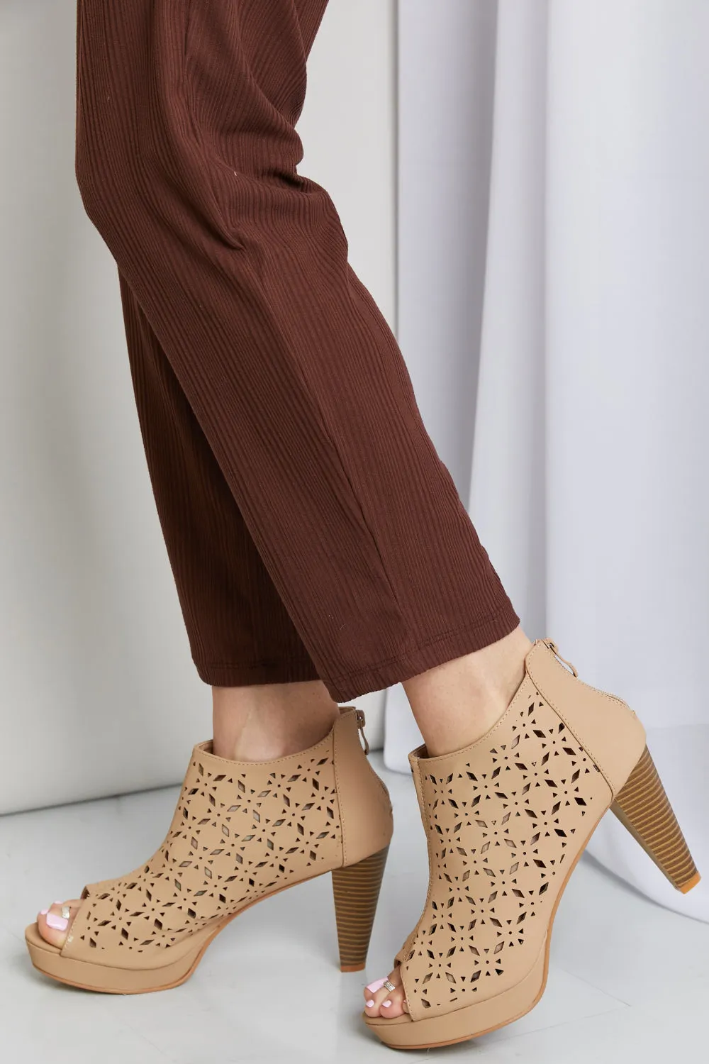 Forever Link Peep Toe Ankle Boots in Taupe