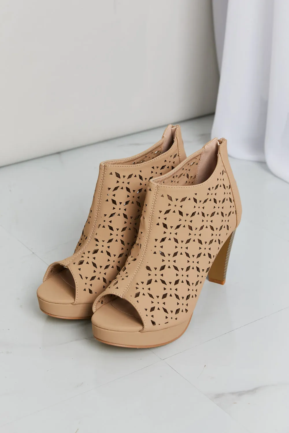 Forever Link Peep Toe Ankle Boots in Taupe