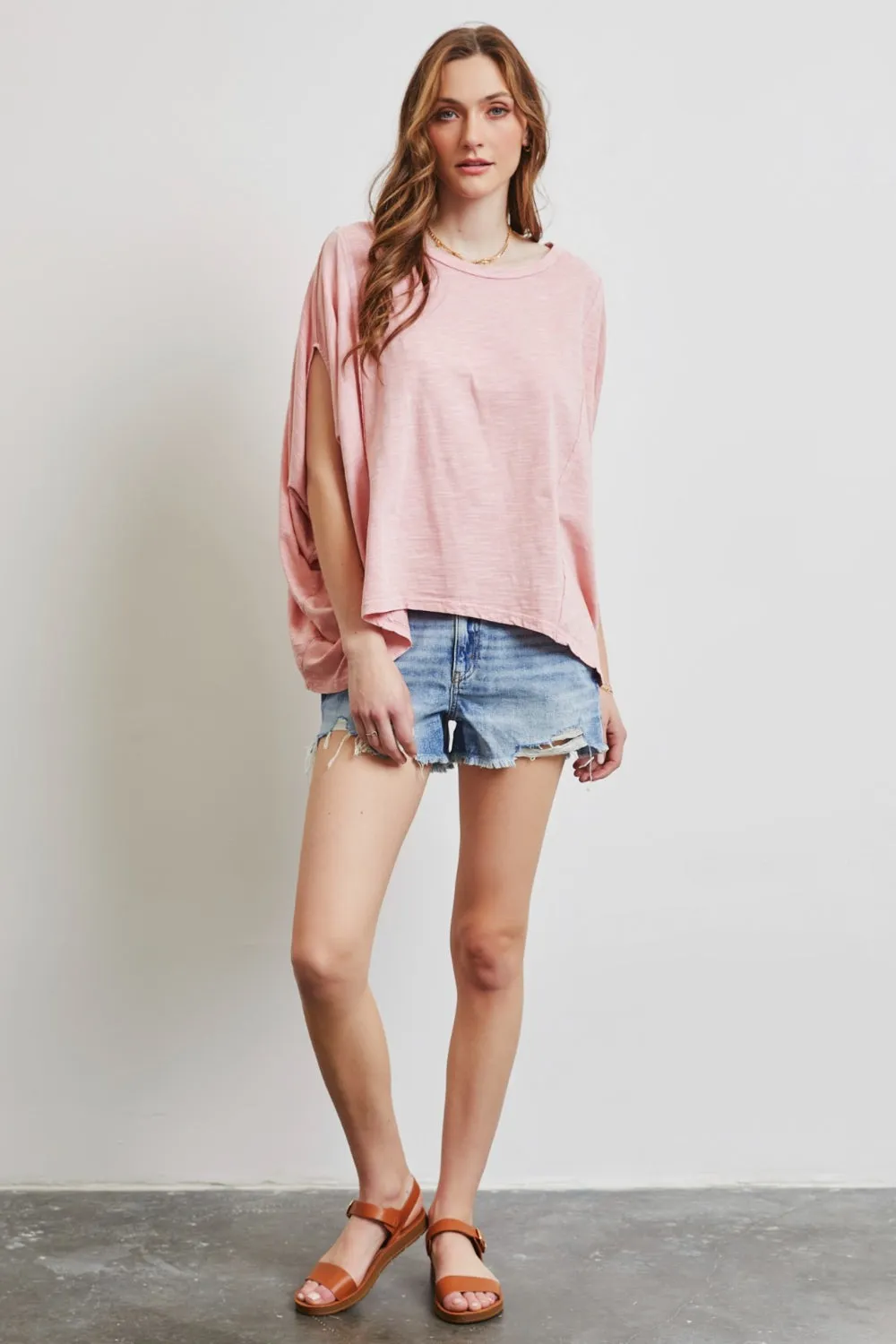 Full Size Garment-Dyed Boat Neck Oversized Top