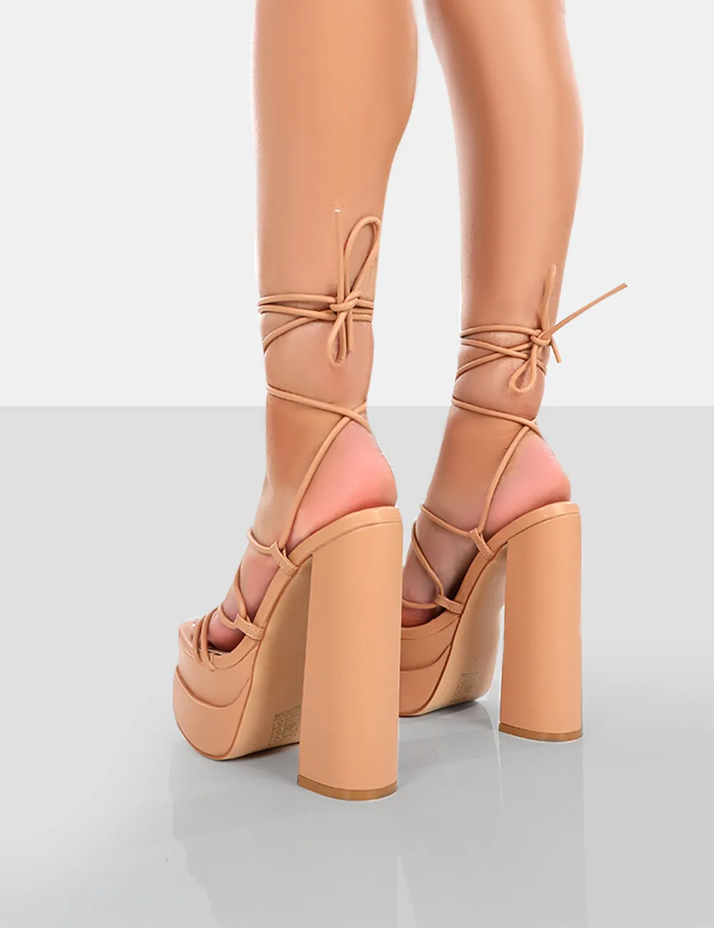 Nude Glow Girl High Heels: PU Lace-Up Platform, Female Elegance